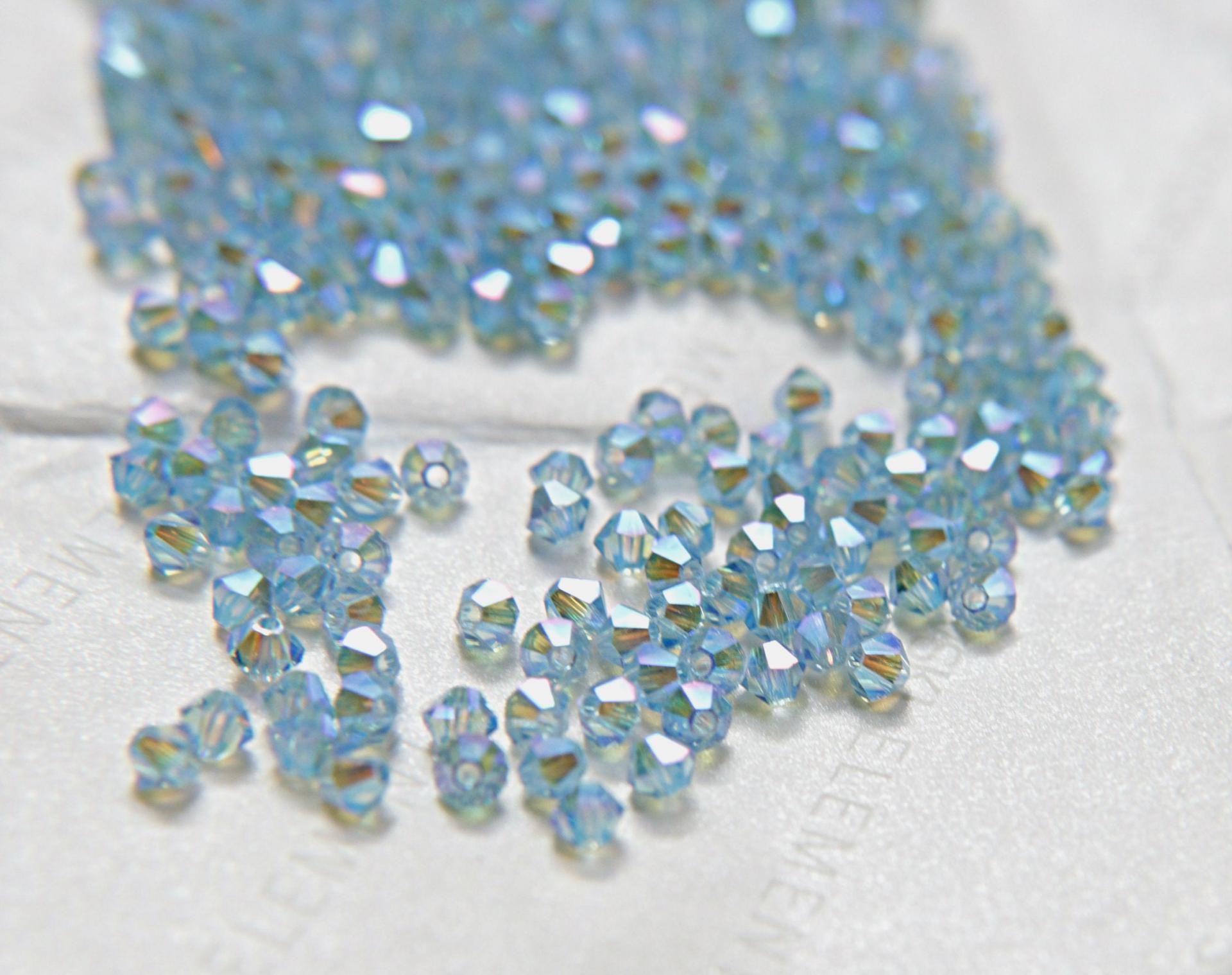 Swarovski (3/4mm) Aquamarine AB 2X FC Bicones Beads Rainbow 36/72/144/432/720 Pieces (202), embellishments couture, jewelry making