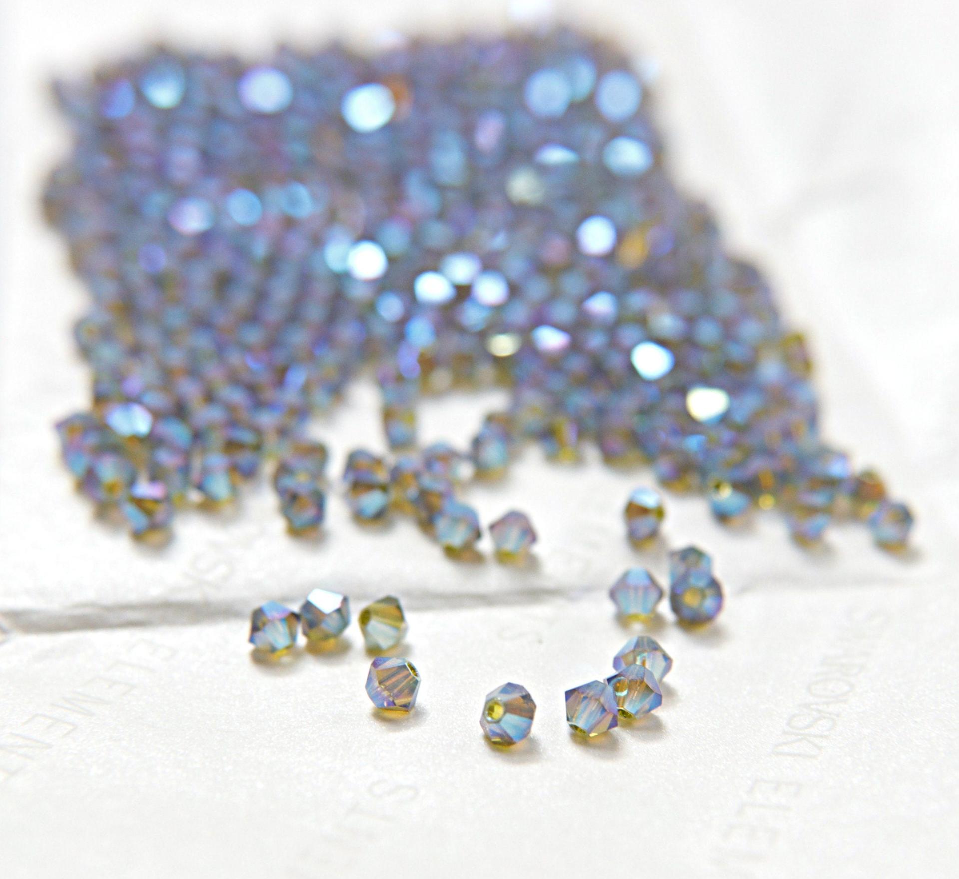 Swarovski (3/4mm) Olivine AB 2X FC Bicones 36/72/144/432/720 Pieces (228 AB) rainbow beads, jewelry making, couture embellishments
