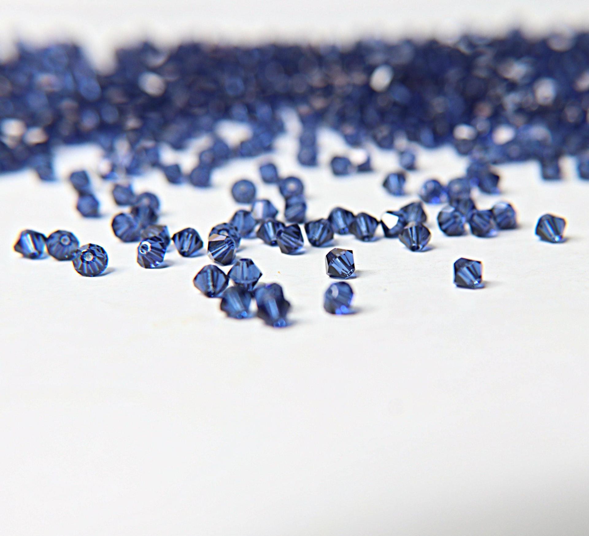 Dark Sapphire Swarovski Bicone beads (4mm) 36/72/144/432/720 Pieces VINTAGE SWAROVSKI, jewelry making, embroidery materials, craft supply