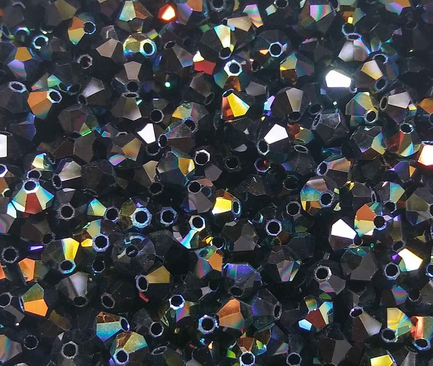 Swarovski (4mm) Jet AB Bicones beads 36/72/144/432/720 Pieces, black rainbow, embroidery materials, couture making, bijoux rare findings