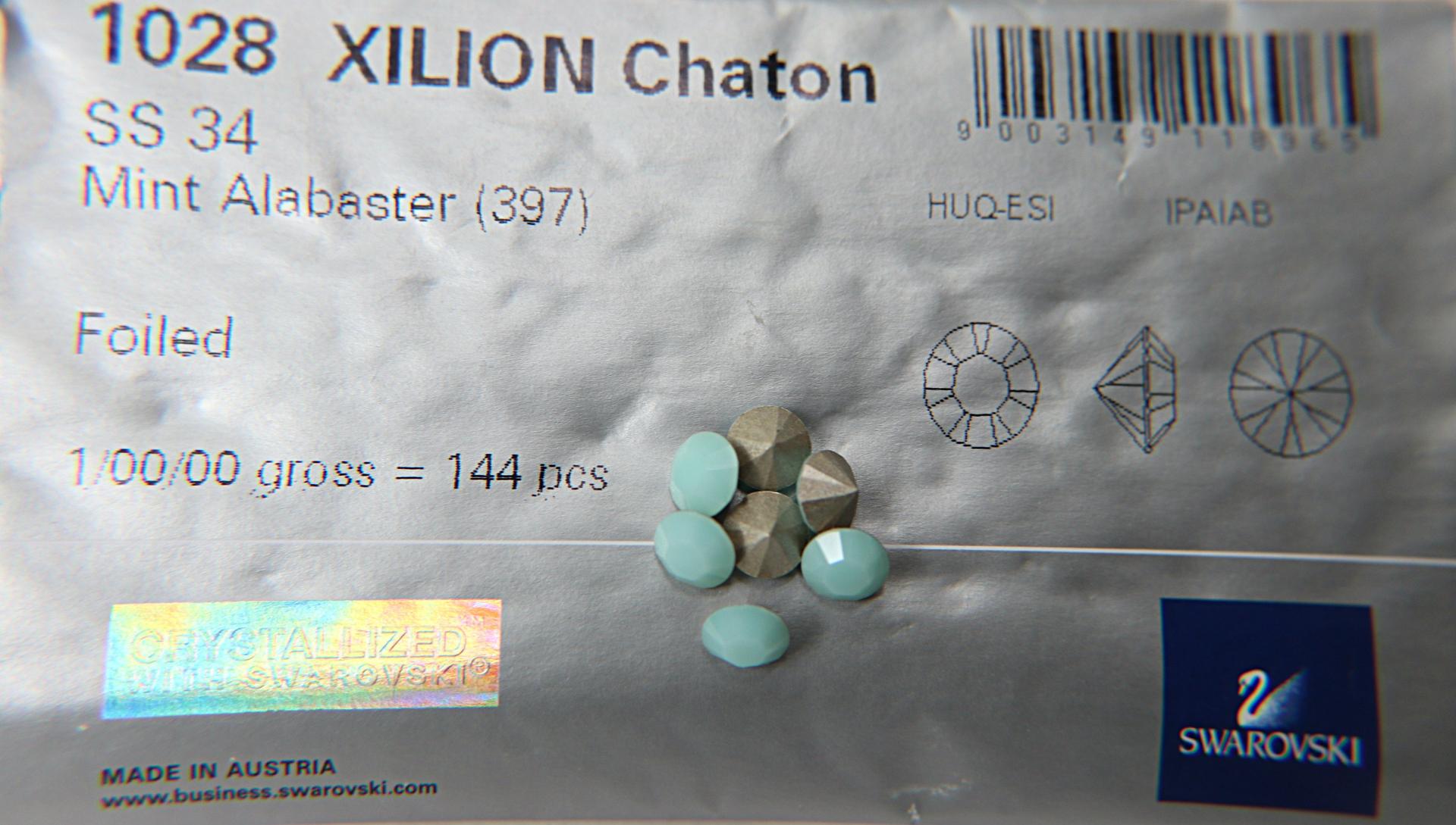 Swarovski 34ss Chaton Round Mint Alabaster (397) 6/12/24/100/300 Pieces