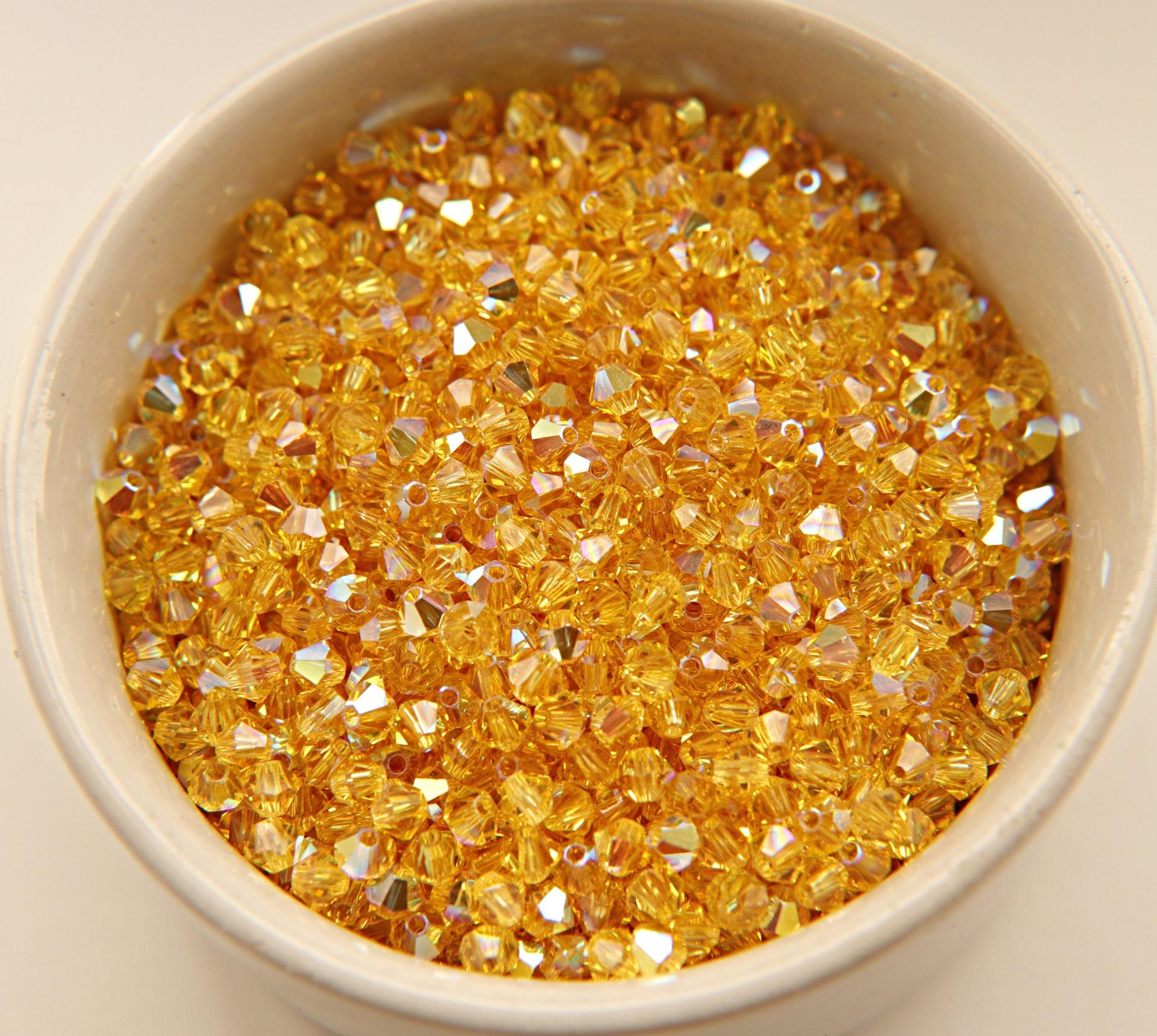 4mm Swarovski Light Topaz Aurore Boreale Bicones 36/72/144/432/720 Pieces rainbow beads, jewelry making, couture embellishments, embroidery