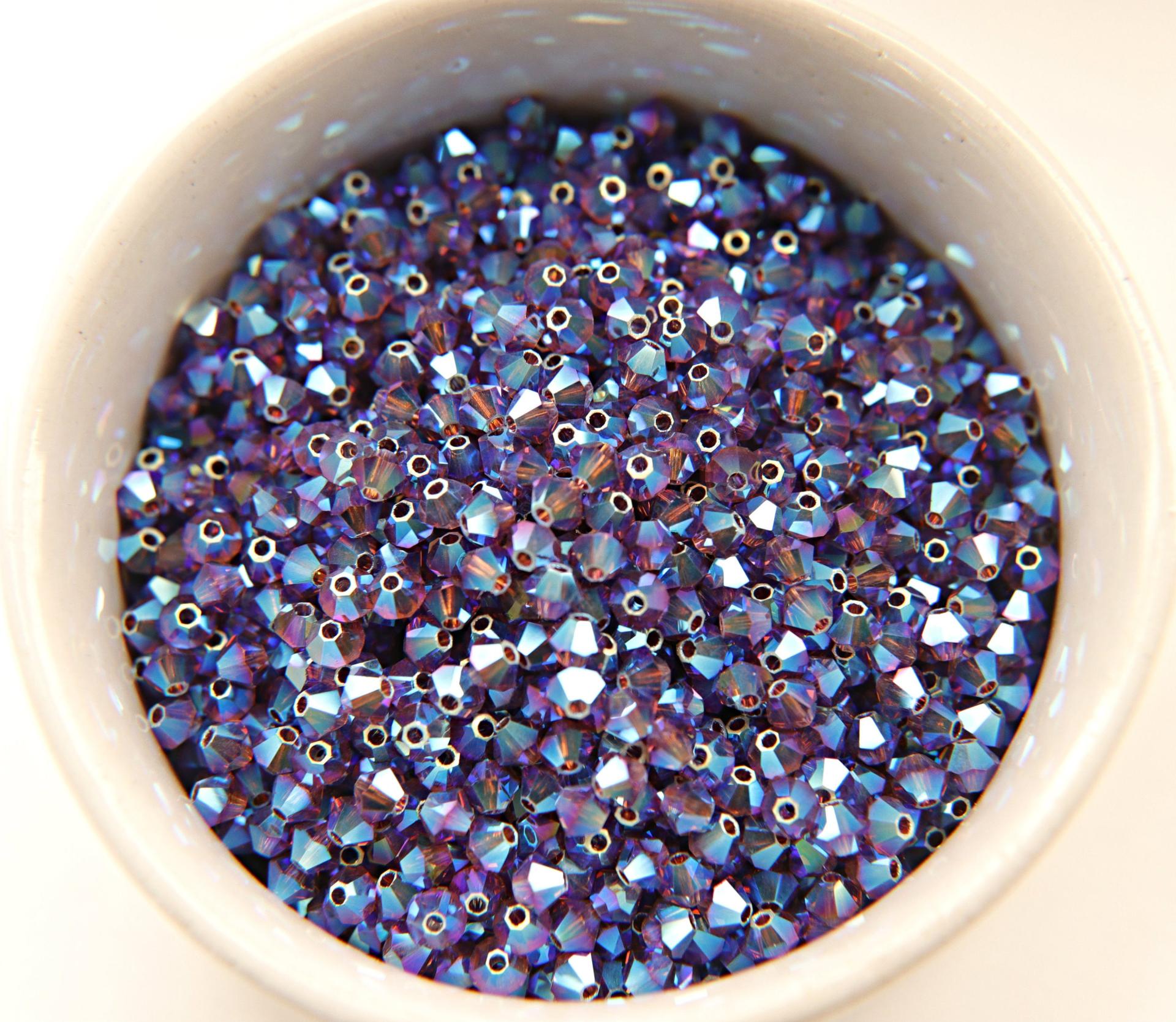 Swarovski (3/4mm) Amethyst AB 2X FC Bicones Rainbow Beads 36/72/144/432/720 Pieces rainbow beads, jewelry making, couture embellishments