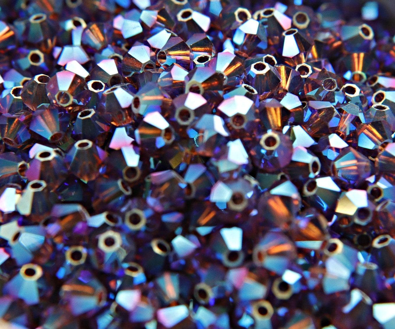 Swarovski (3/4mm) Amethyst AB 2X FC Bicones Rainbow Beads 36/72/144/432/720 Pieces rainbow beads, jewelry making, couture embellishments