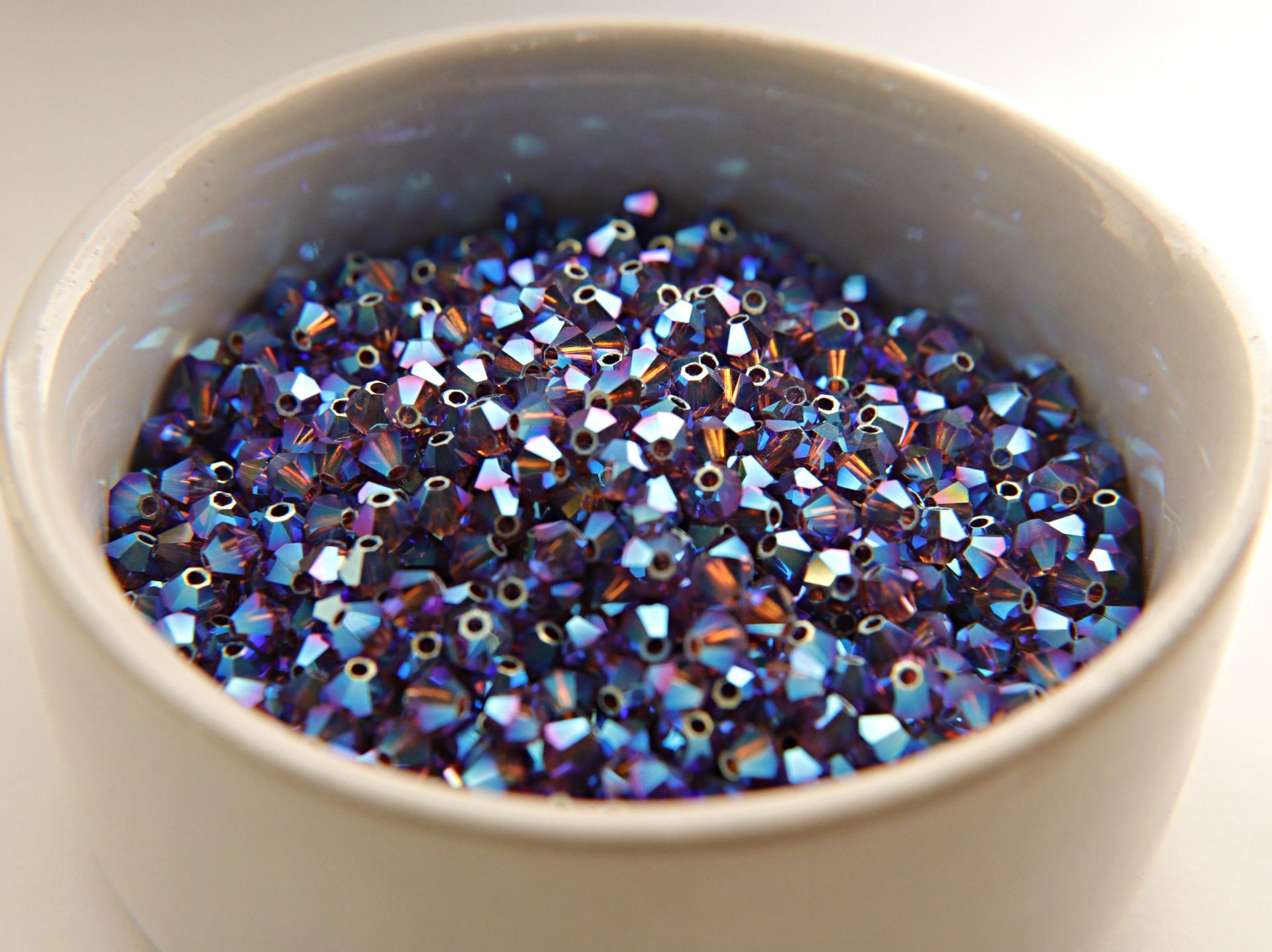 Swarovski (3/4mm) Amethyst AB 2X FC Bicones Rainbow Beads 36/72/144/432/720 Pieces rainbow beads, jewelry making, couture embellishments