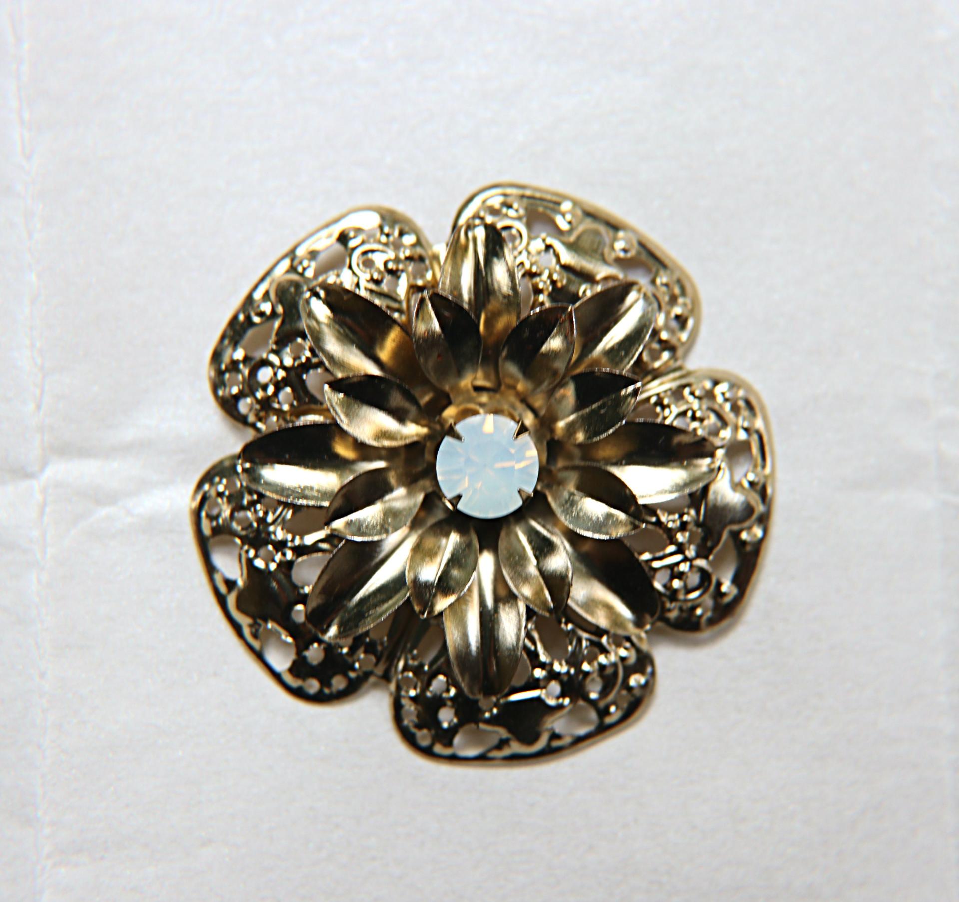 48 mm Vintage Gold Swarovski White Opal Flat Back Embellishment, Flower Centers, DIY, Hair Bow Supplies 1/2/6 Pieces wedding decorations