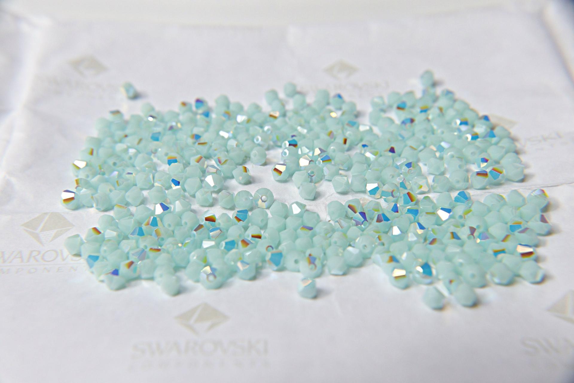 4mm Mint Alabaster Aurore Boreale Swarovski Bicone Cuts 36/72/144/432/720 Pieces embroidery materials, jewelry making