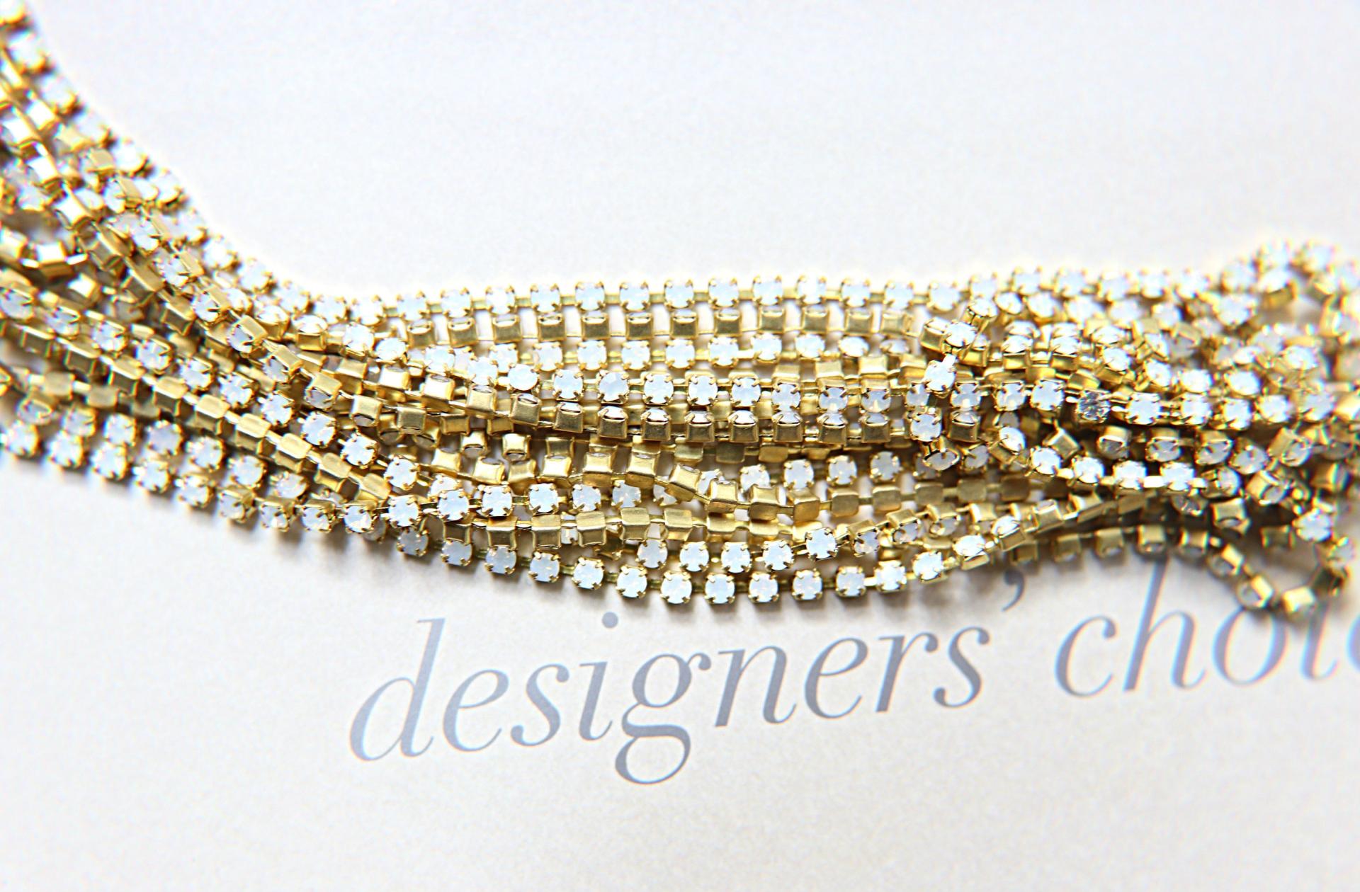 14PP Rhinestone Chain Swarovski White Opal 2mm (0.5/1/2/5 meters) Wedding Bridal Supplies|Jewelry Making|Decoration, vintage findings, rare