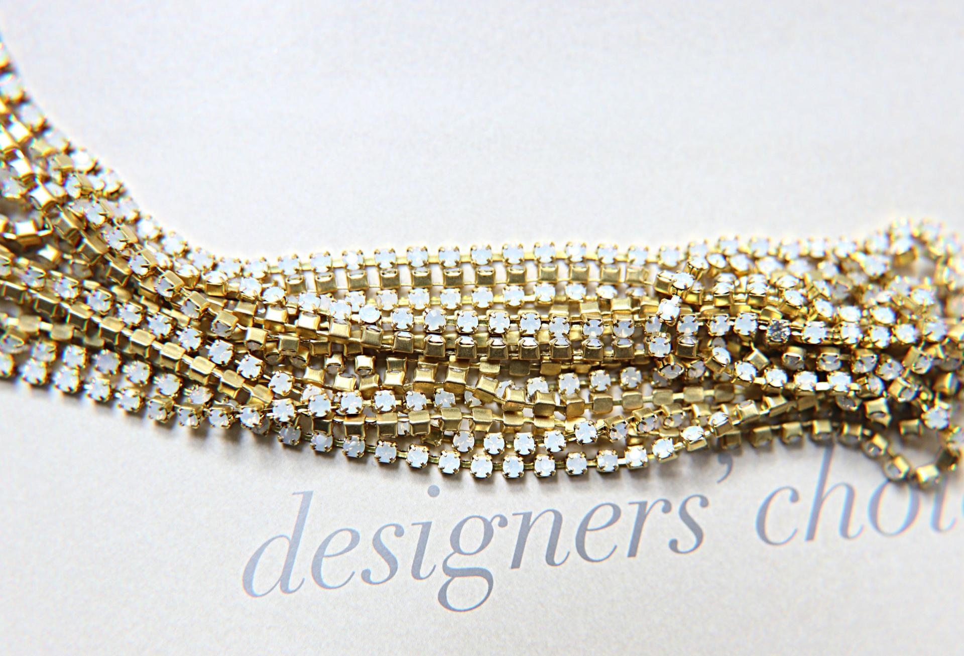 14PP Rhinestone Chain Swarovski White Opal 2mm (0.5/1/2/5 meters) Wedding Bridal Supplies|Jewelry Making|Decoration, vintage findings, rare