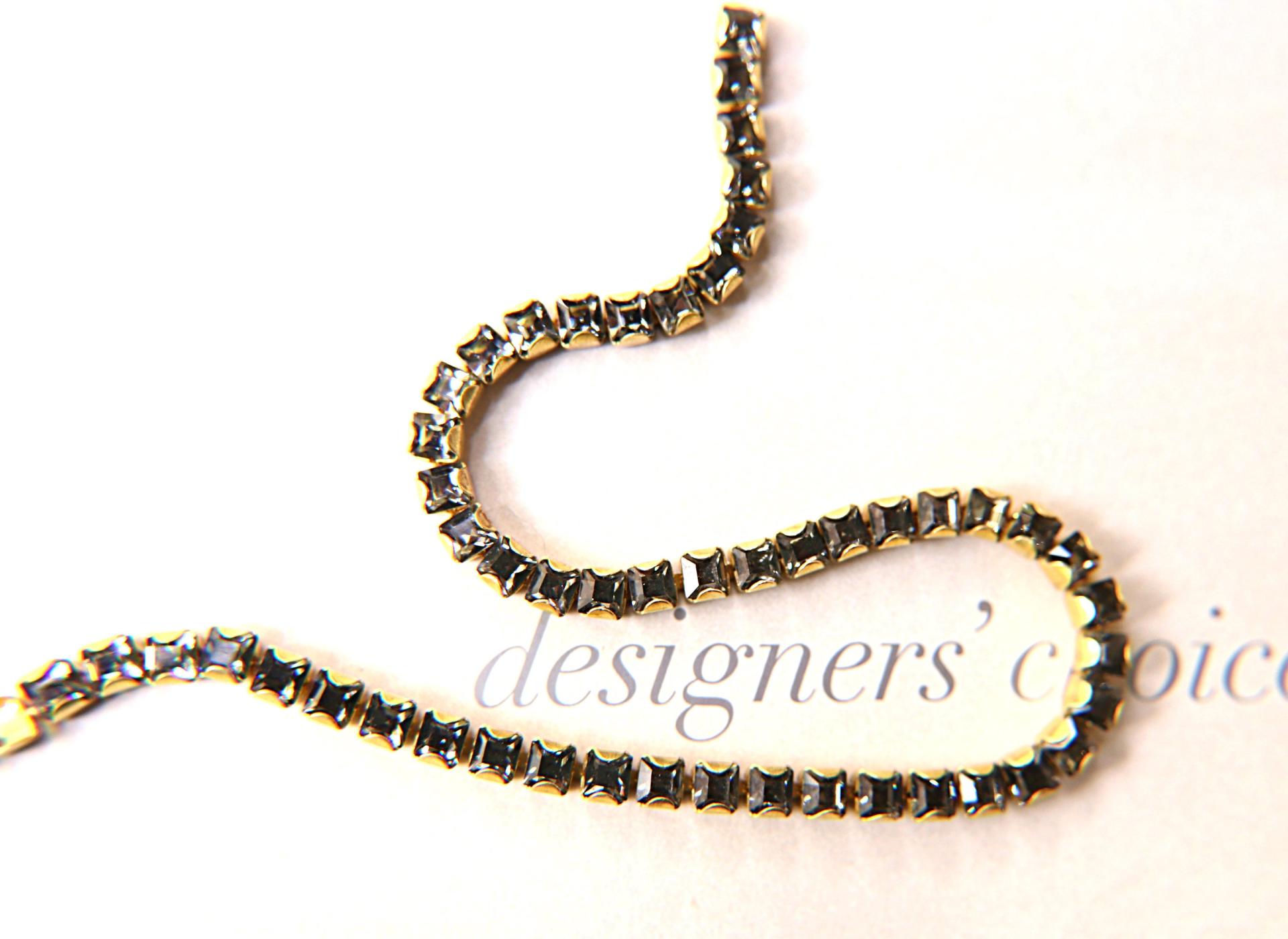 4mm Square Swarovski fancy Rhinestone Chain in Black Diamond 0.5/1 Meter Brass/Vintage Black Settings Wedding Bridal Supplies|Decoration