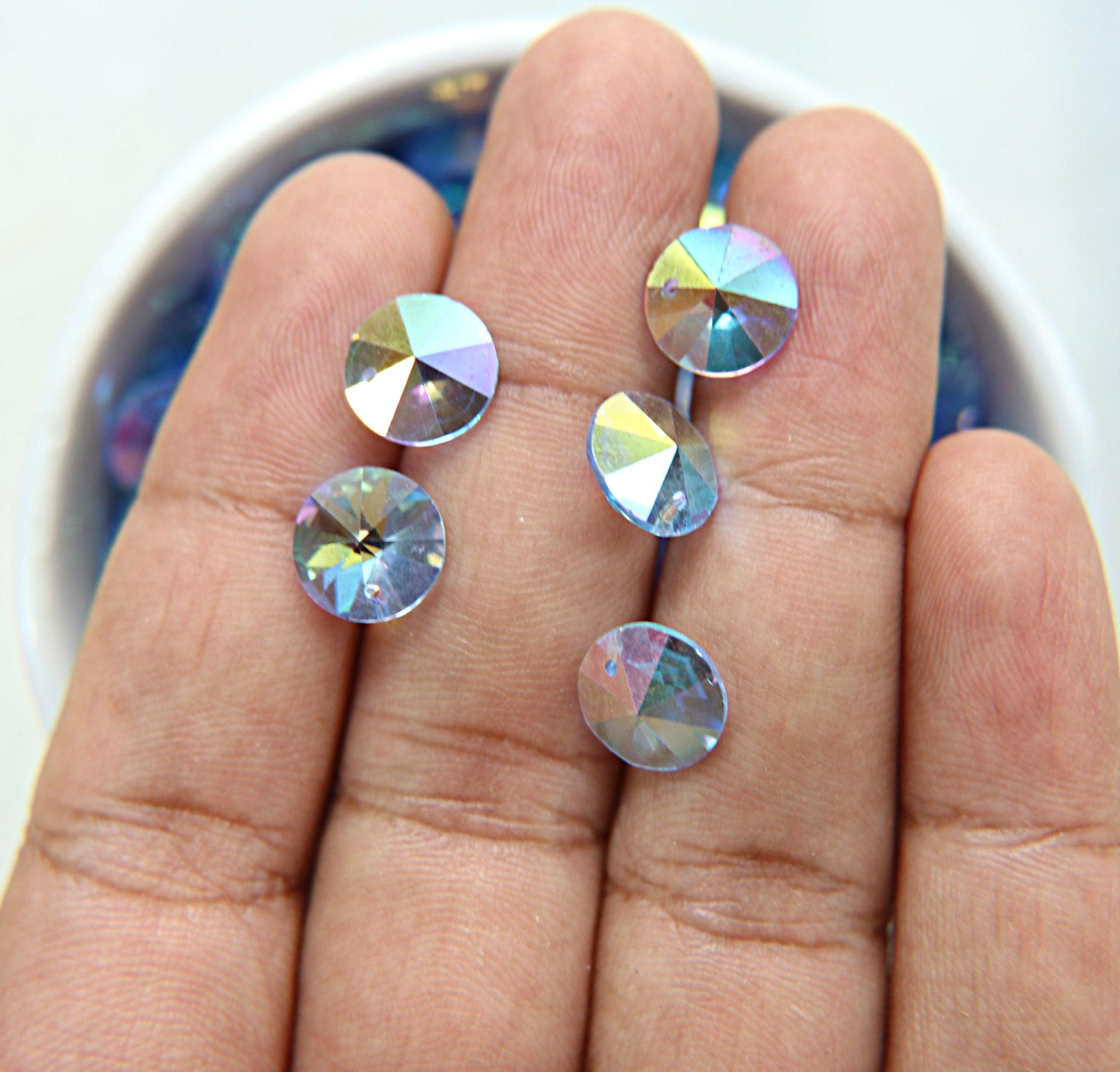 10mm SWAROVSKI 6428 Rivoli Crystal Pendant Beads in Light Sapphire AB 2/4/24/72/144 Pieces drops embellishments, vintage premium findings
