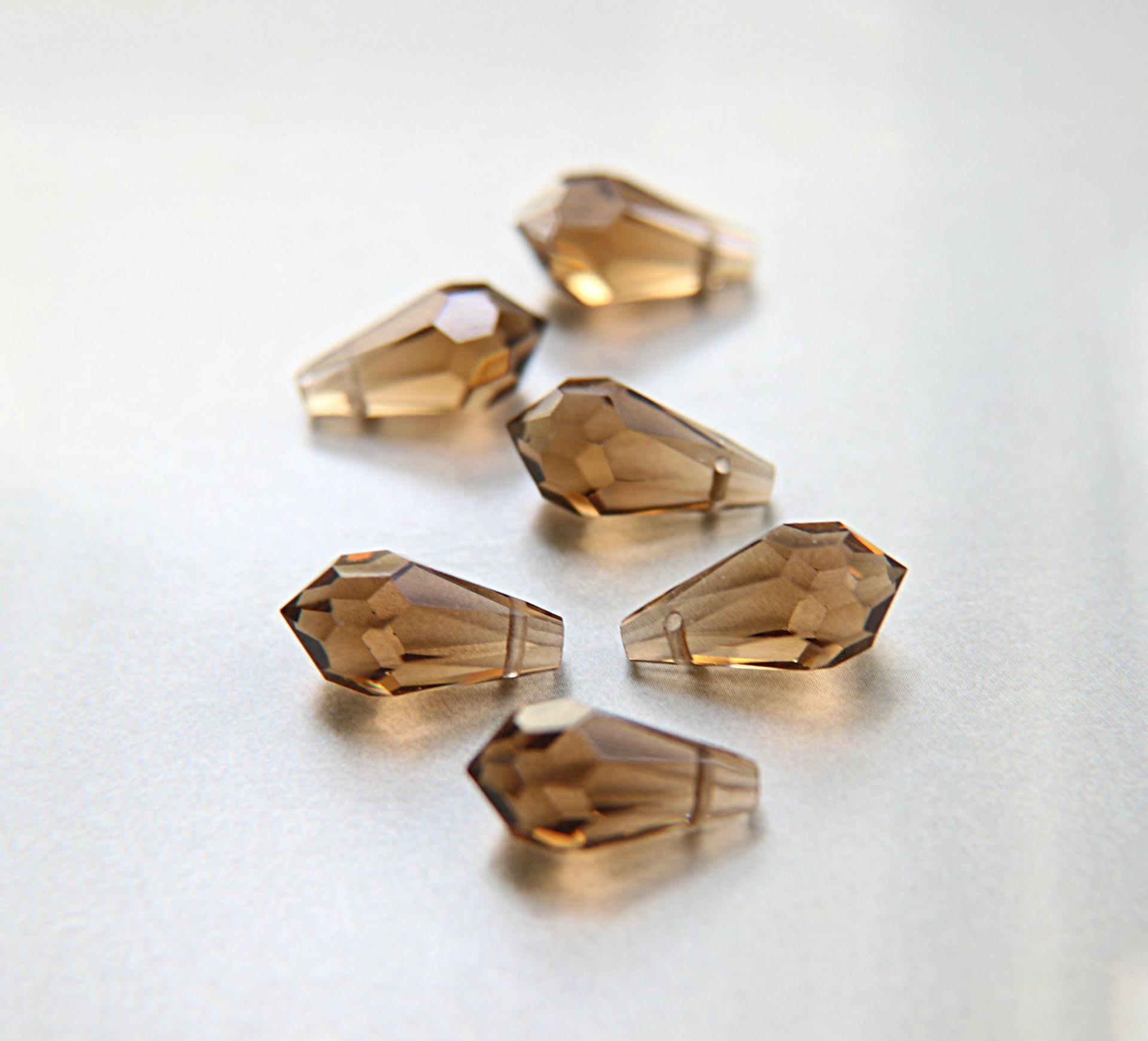 Vintage Czech Light Smoked Topaz crystal Drops 18x9 MM Fancy Crystal drops 3/12/36 Pieces