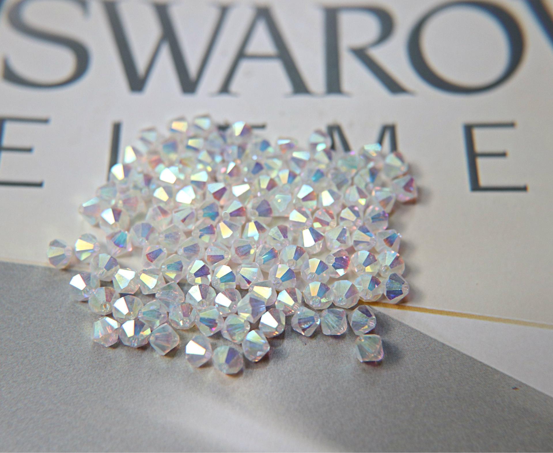 5mm Swarovski White Alabaster Aurore Boreale 2X FC Bicones 12/36/72/144/432/720 Pieces rainbow beads, couture embellishments, wedding deco
