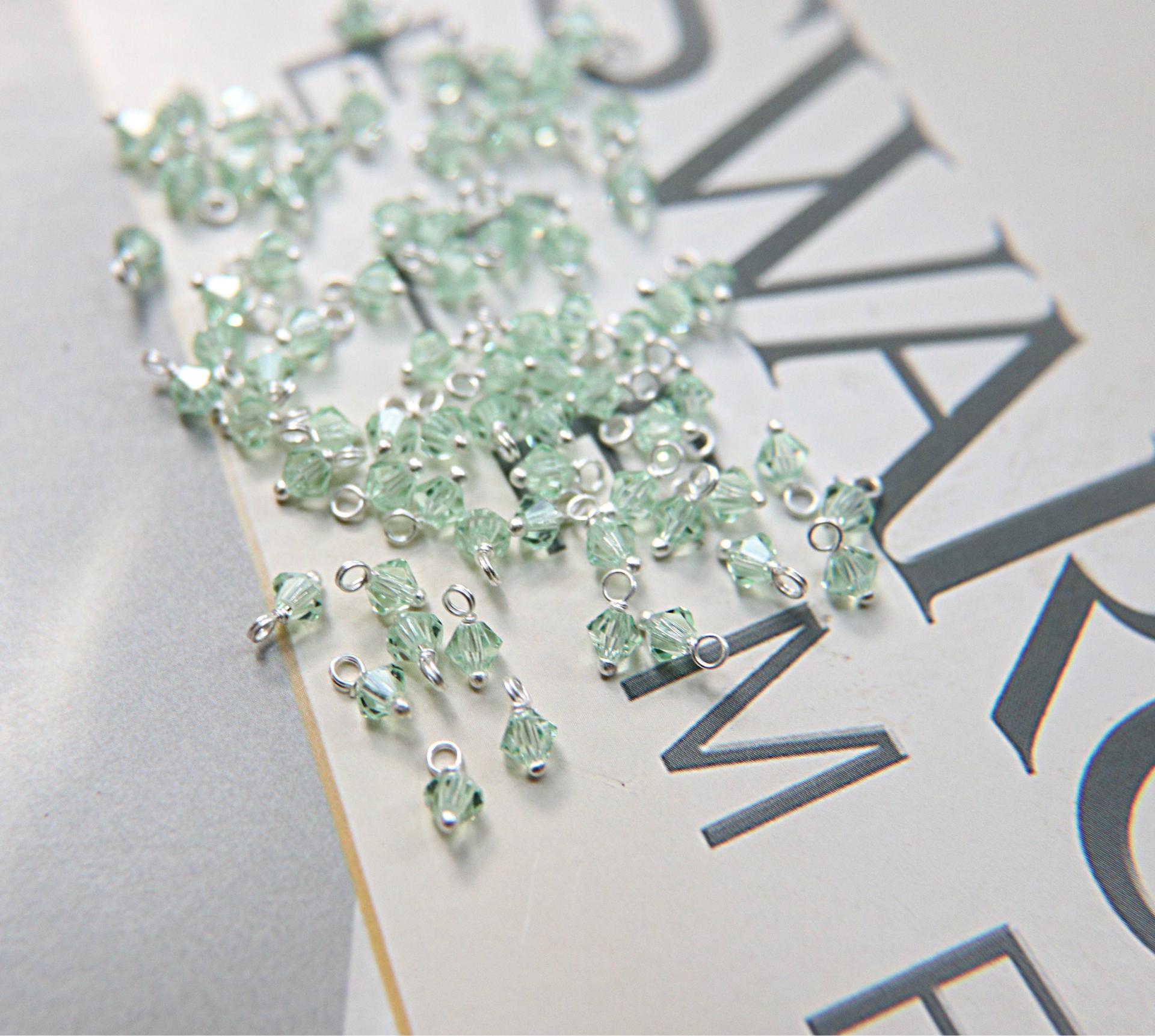 4mm Swarovski Chrysolite crystal dangles in Sterling Silver wire wrapped- charms- drops- jewelry making 72/144/432/1000Pieces