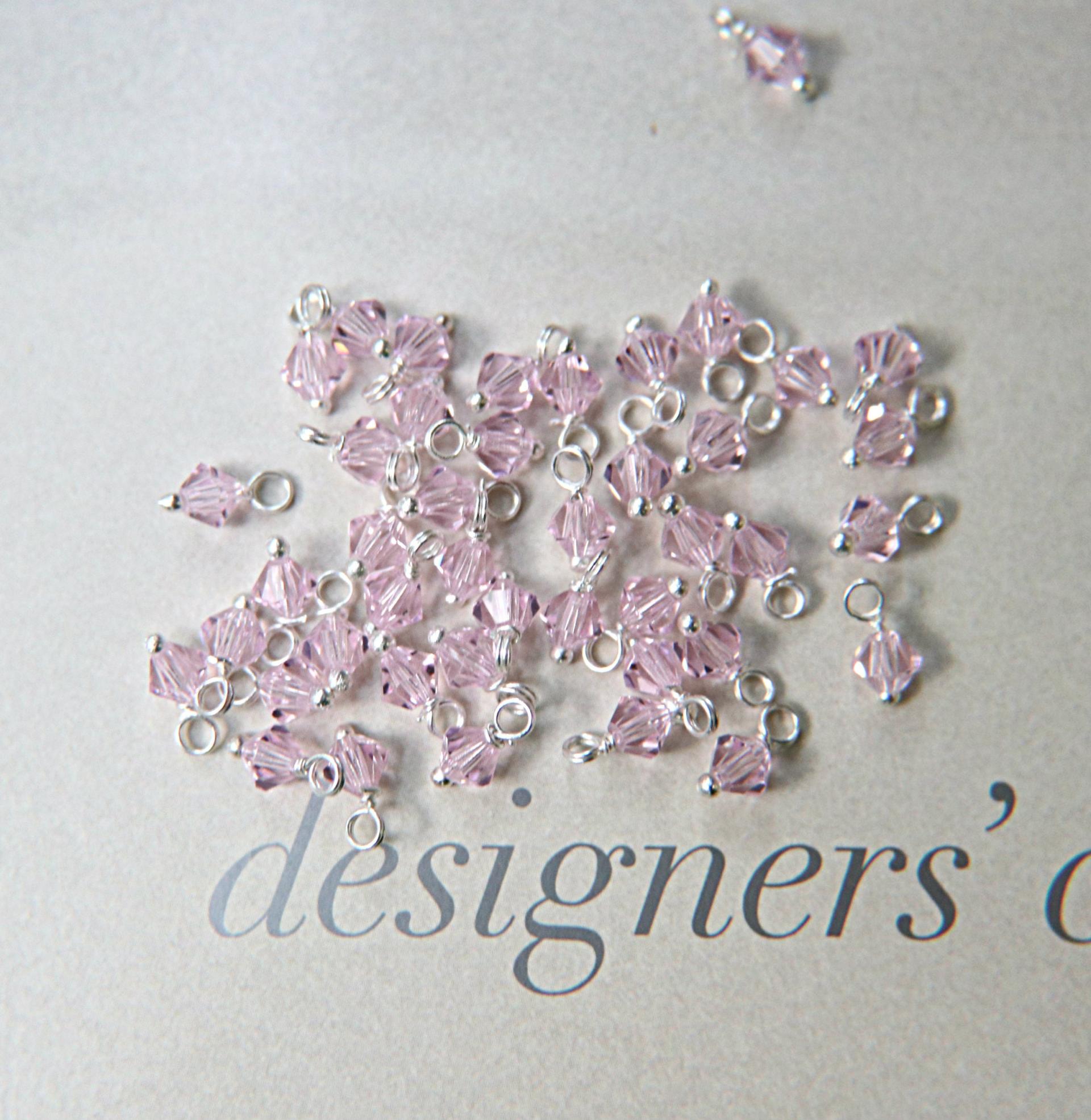 4mm Swarovski Rosaline crystal dangles in Sterling Silver wire wrapped- charms- drops- jewelry making 72/144/432/1000Pieces