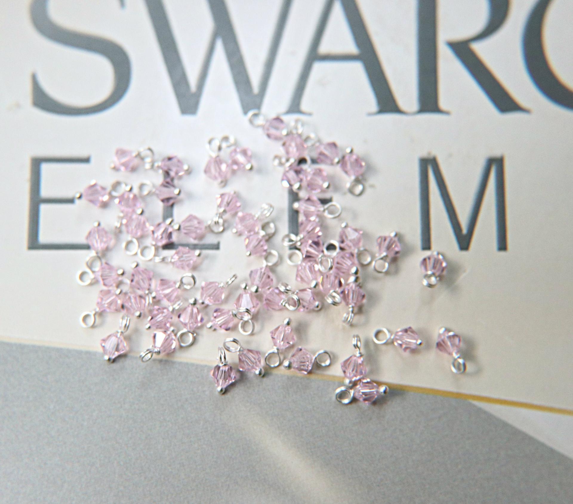 4mm Swarovski Rosaline crystal dangles in Sterling Silver wire wrapped- charms- drops- jewelry making 72/144/432/1000Pieces