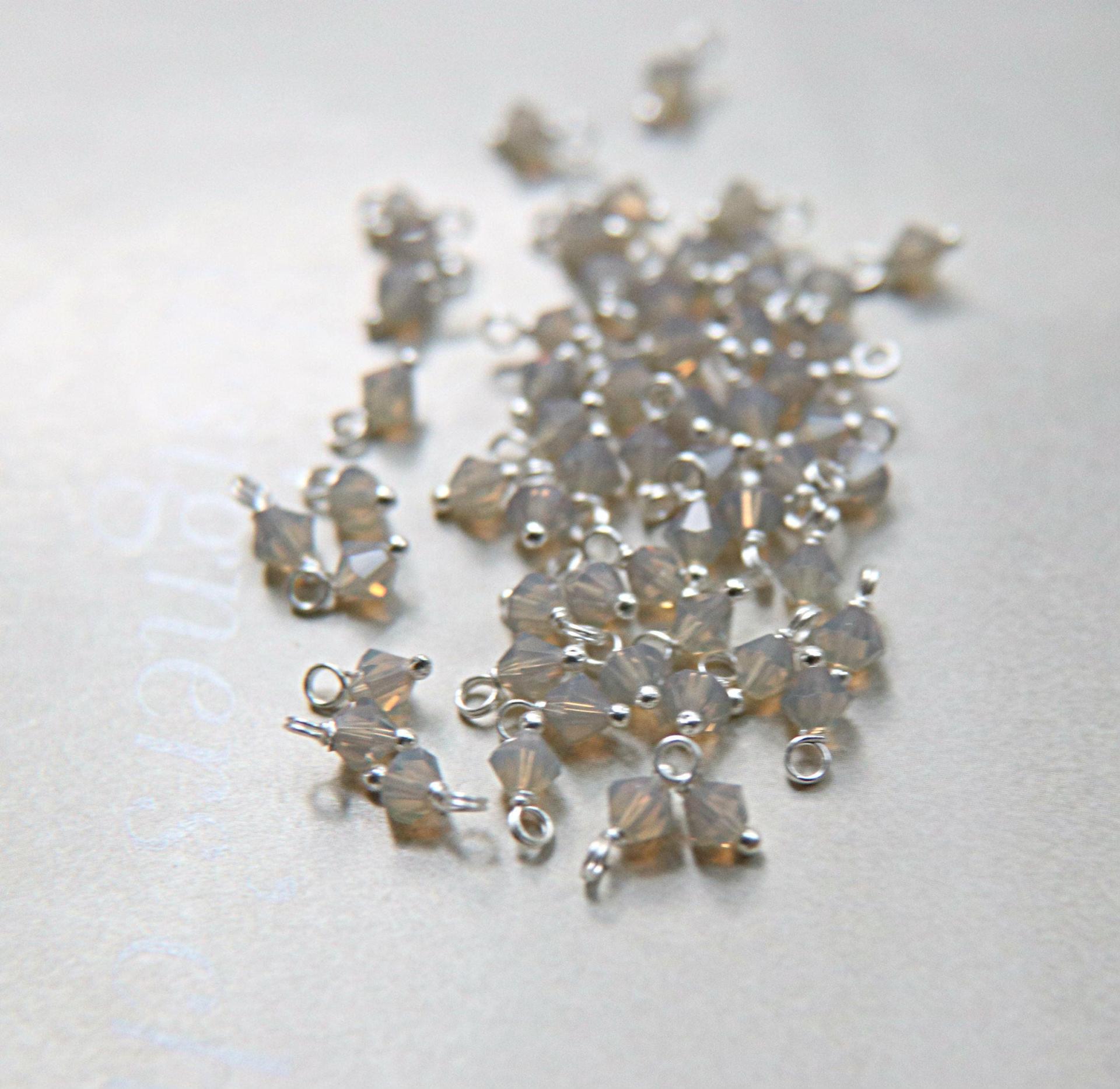 4mm Swarovski Light Grey Opal crystal dangles in Sterling Silver wire wrapped- charms- drops- jewelry making 36/72/144/432/1000Pieces