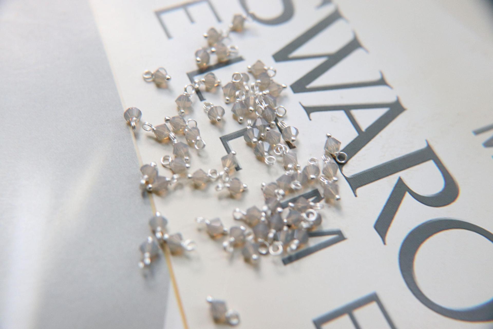 4mm Swarovski Light Grey Opal crystal dangles in Sterling Silver wire wrapped- charms- drops- jewelry making 36/72/144/432/1000Pieces