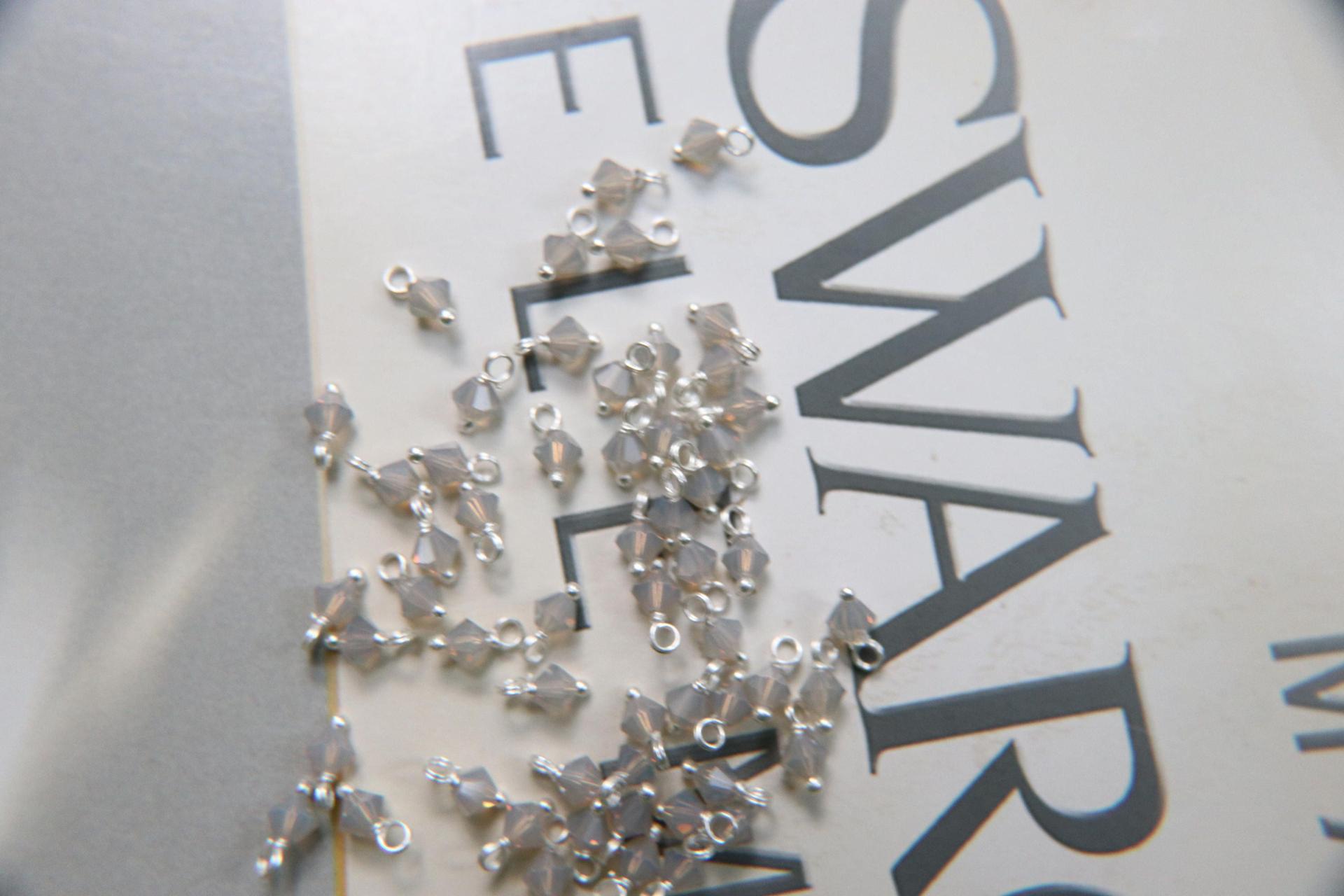 4mm Swarovski Light Grey Opal crystal dangles in Sterling Silver wire wrapped- charms- drops- jewelry making 36/72/144/432/1000Pieces