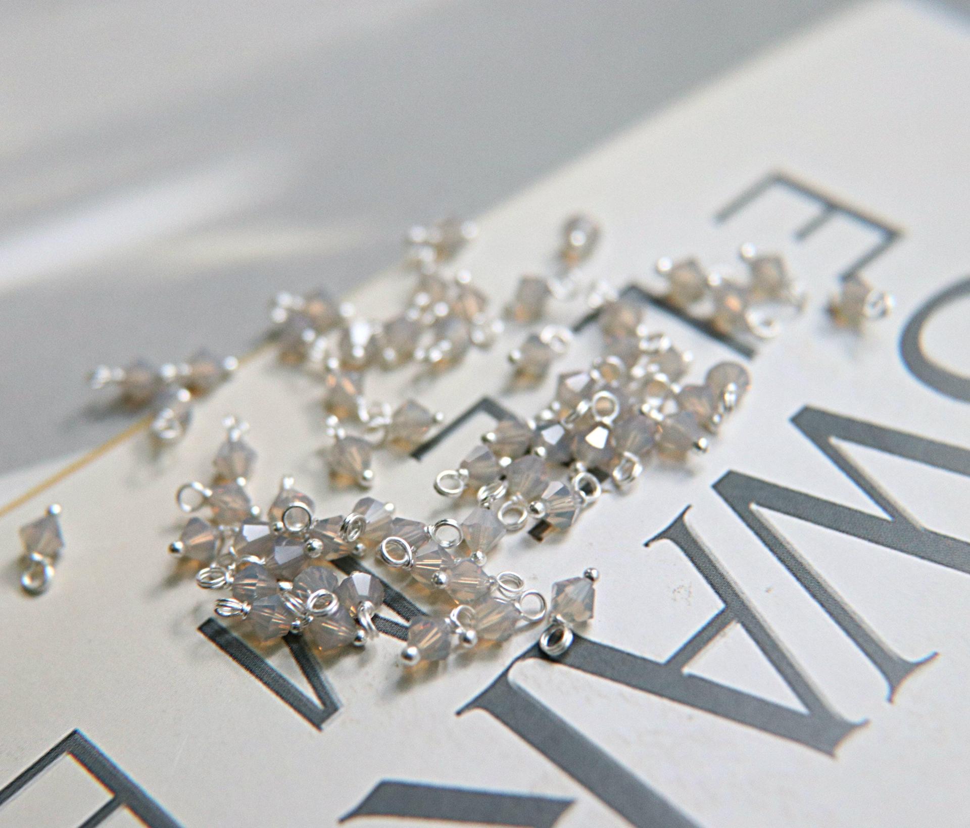 4mm Swarovski Light Grey Opal crystal dangles in Sterling Silver wire wrapped- charms- drops- jewelry making 36/72/144/432/1000Pieces
