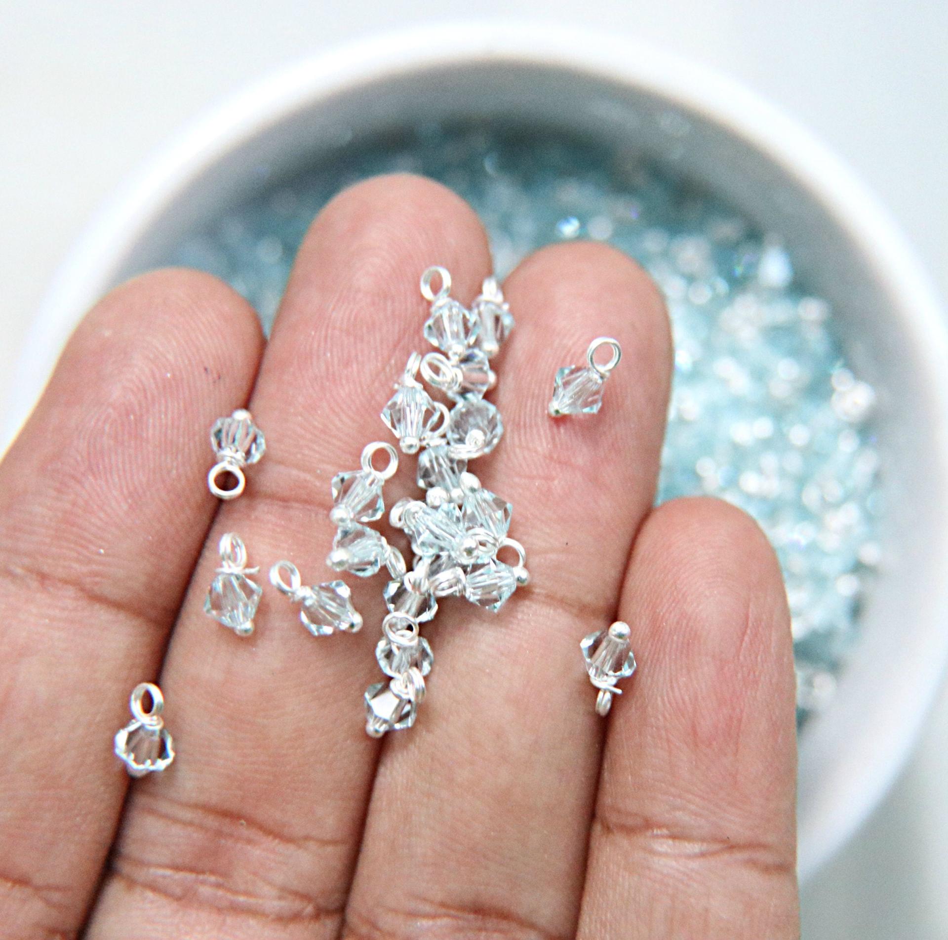 4mm Swarovski Light Azore crystal dangles in Sterling Silver wire wrapped- charms- drops- jewelry making 72/144/432/1000Pieces