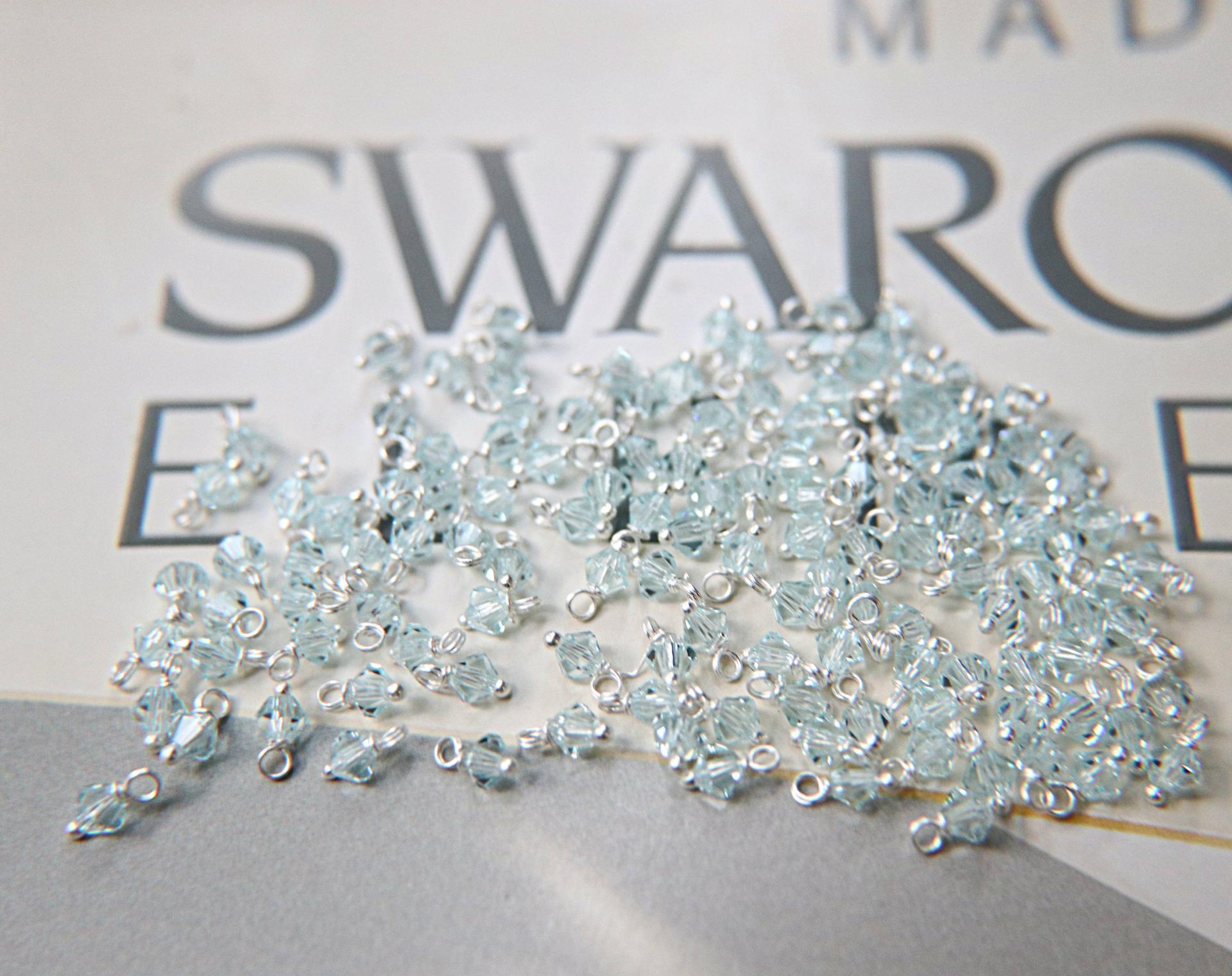 4mm Swarovski Light Azore crystal dangles in Sterling Silver wire wrapped- charms- drops- jewelry making 72/144/432/1000Pieces