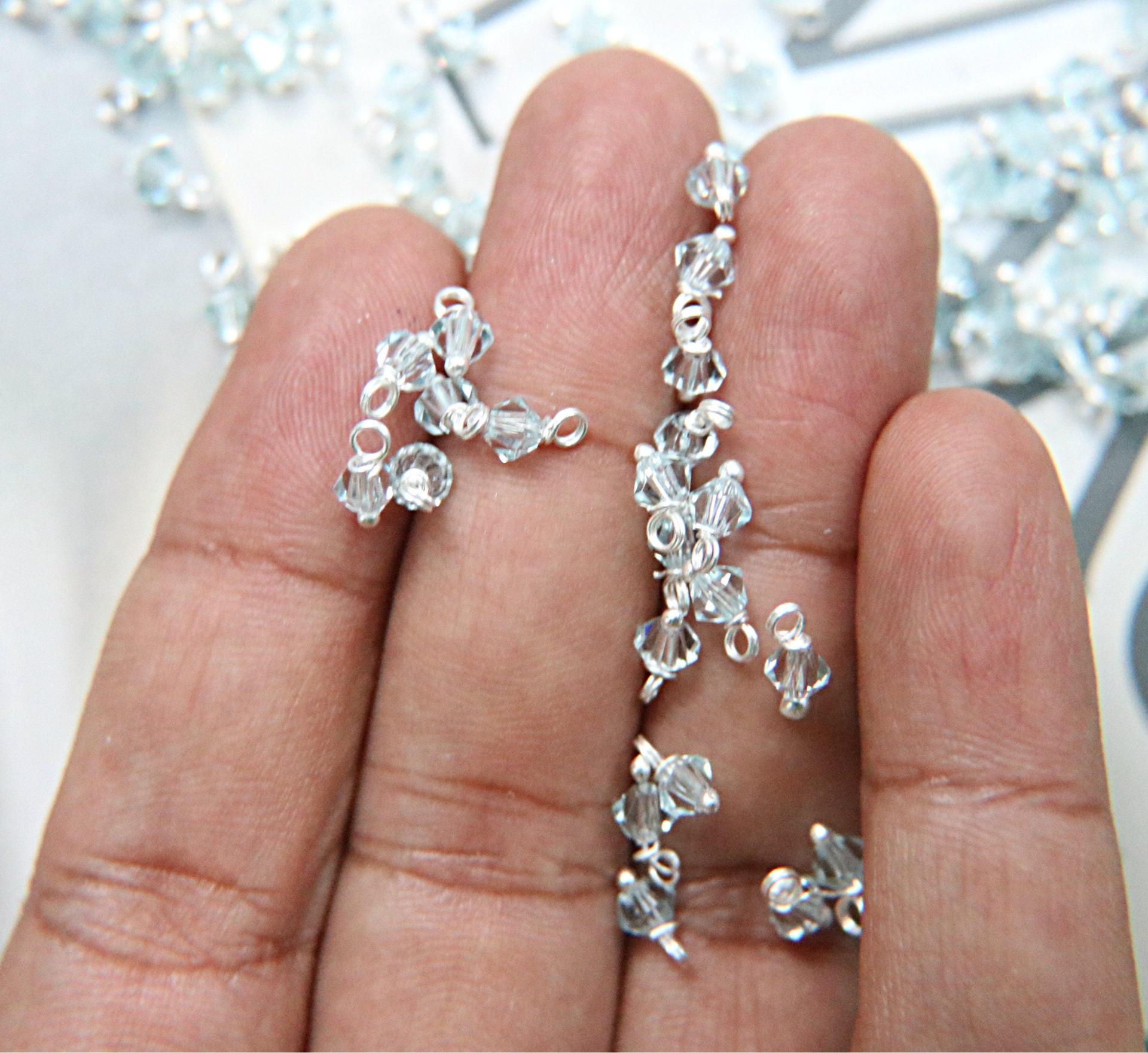 4mm Swarovski Light Azore crystal dangles in Sterling Silver wire wrapped- charms- drops- jewelry making 72/144/432/1000Pieces