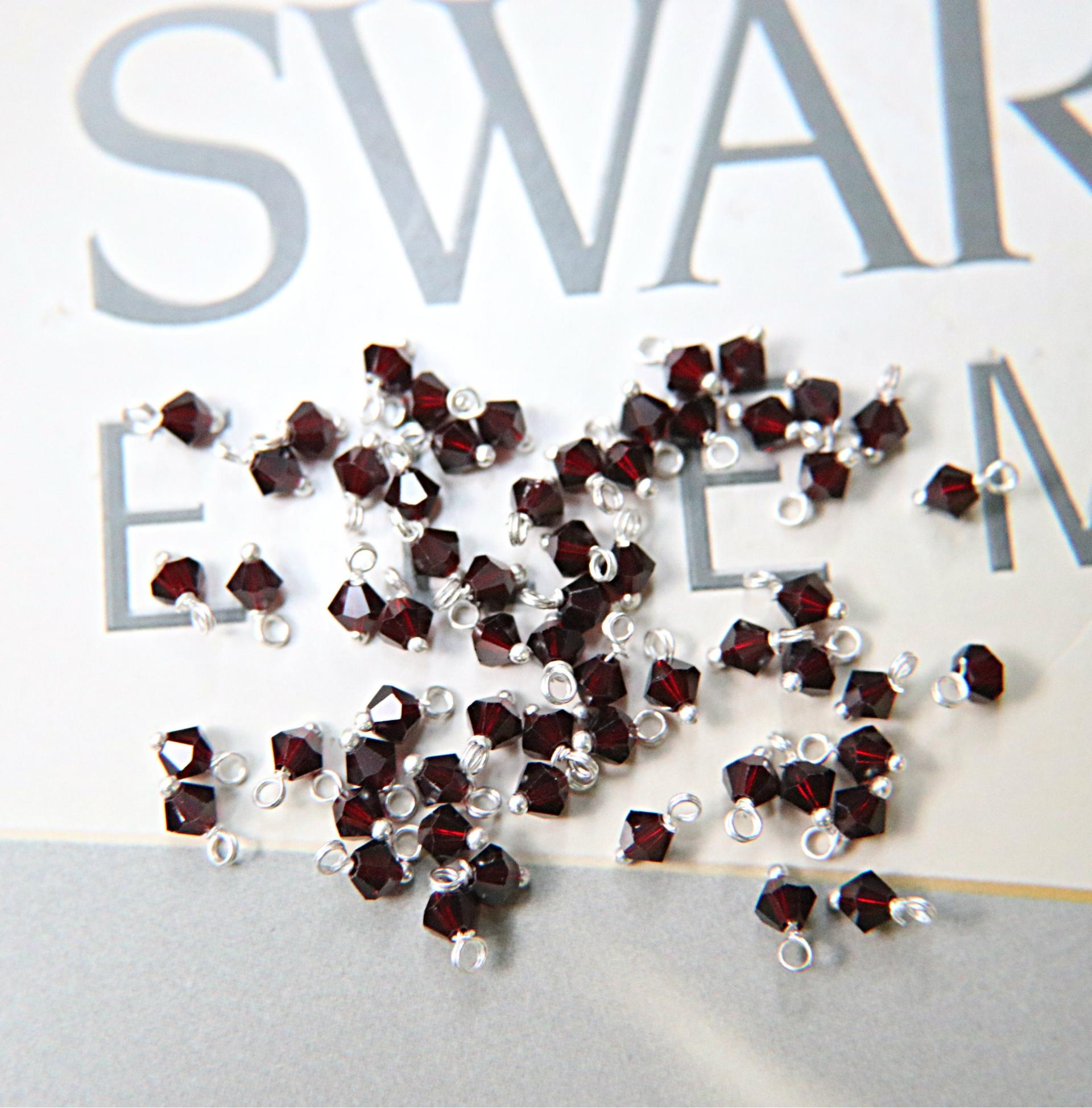 4mm Swarovski Garnet crystal dangles in Sterling Silver wire wrapped- charms- drops- jewelry making 72/144/432/1000Pieces
