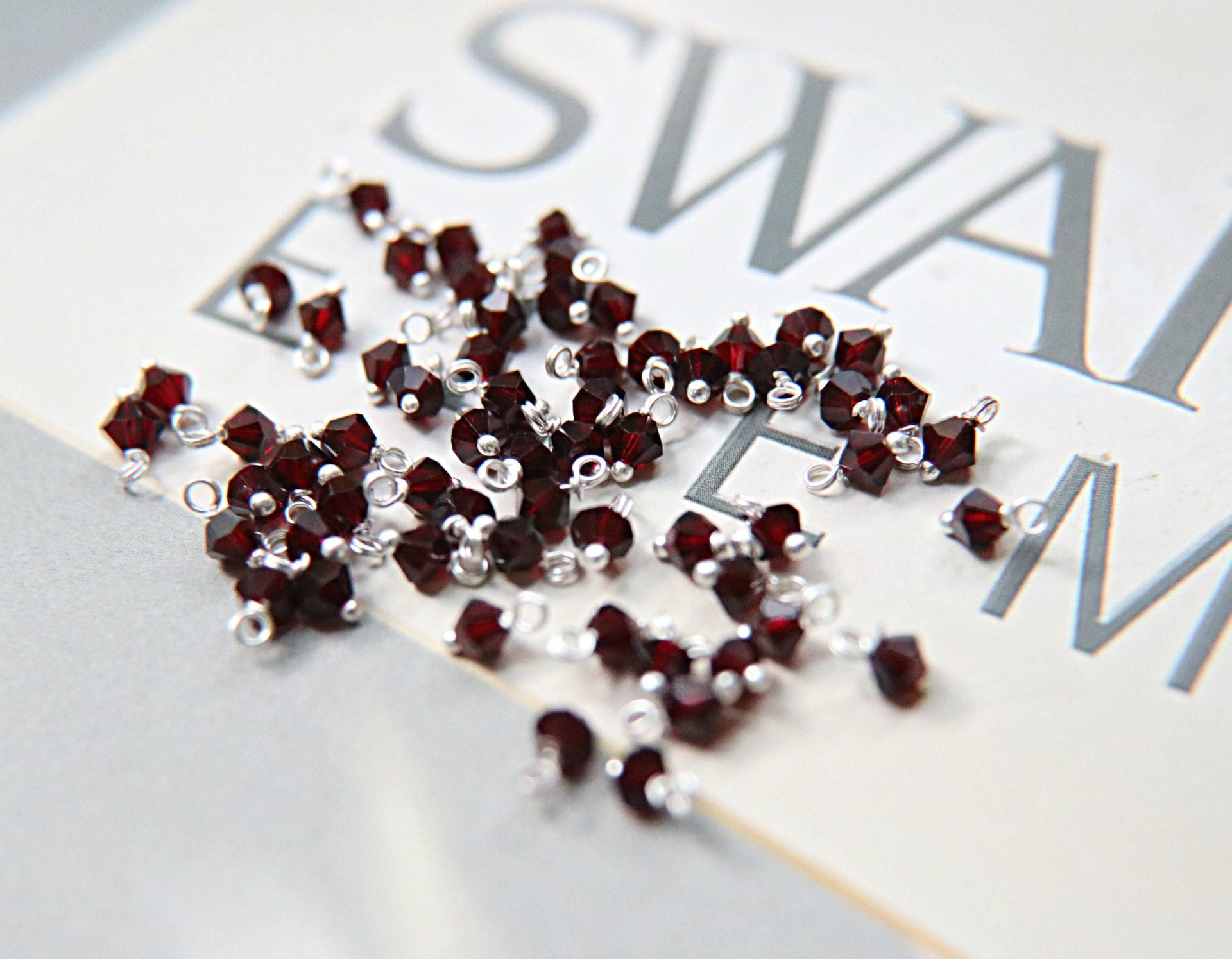4mm Swarovski Garnet crystal dangles in Sterling Silver wire wrapped- charms- drops- jewelry making 72/144/432/1000Pieces