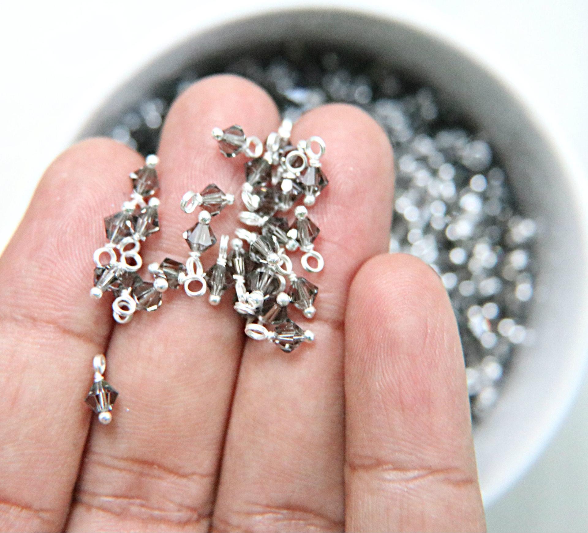 4mm Swarovski Black Diamond crystal dangles in Sterling Silver wire wrapped- charms- drops- jewelry making 72/144/432/1000Pieces