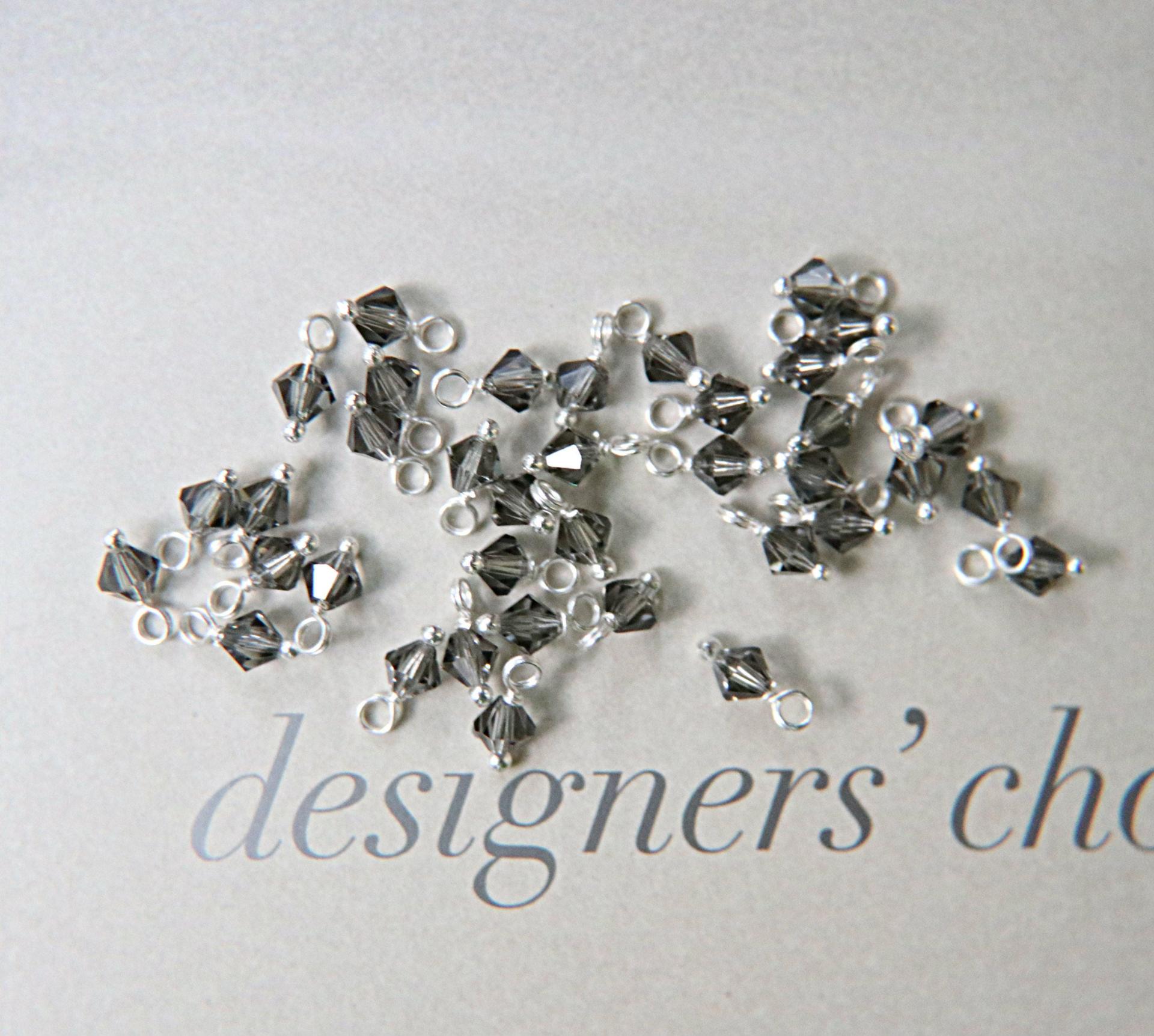 4mm Swarovski Black Diamond crystal dangles in Sterling Silver wire wrapped- charms- drops- jewelry making 72/144/432/1000Pieces