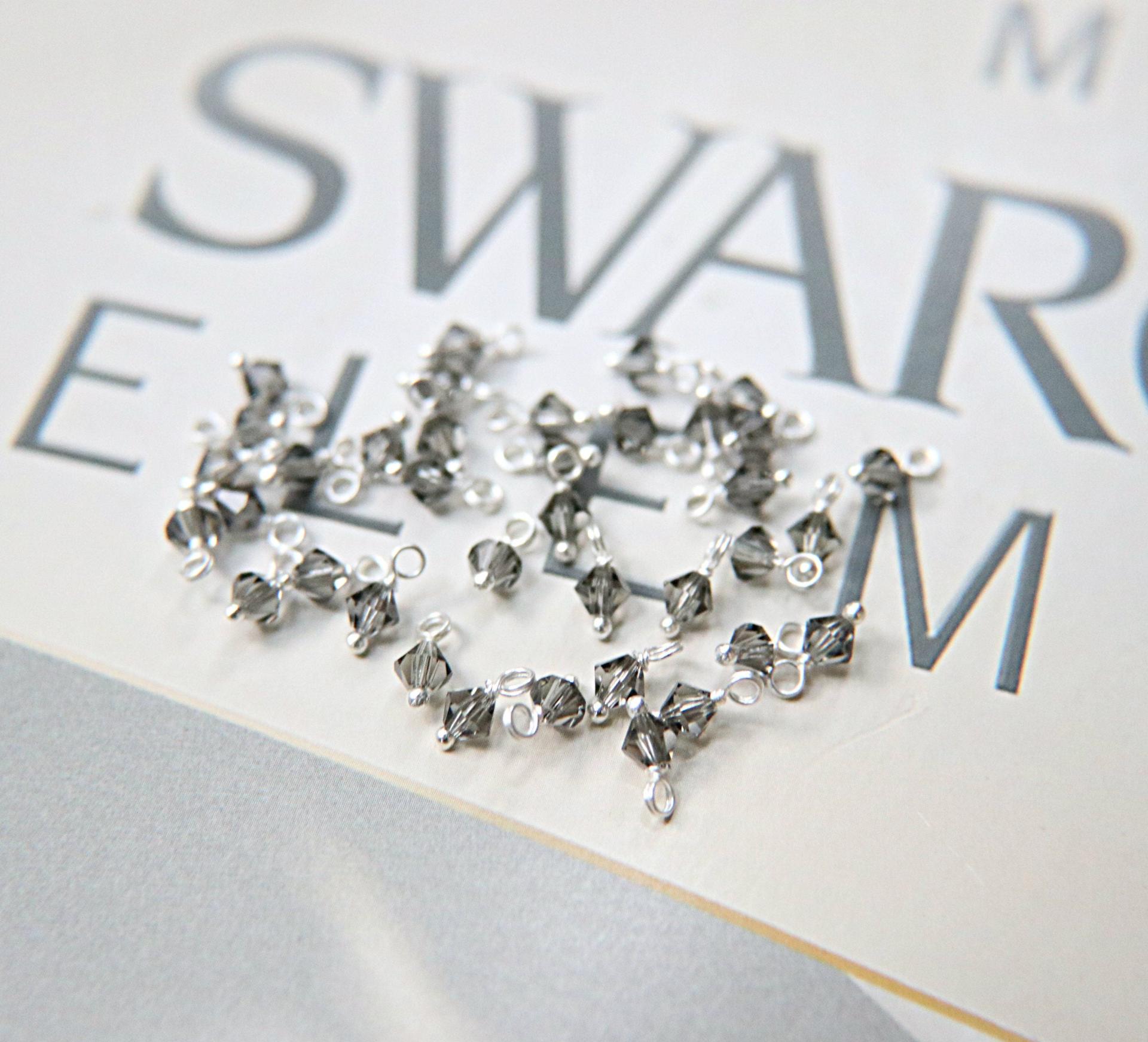 4mm Swarovski Black Diamond crystal dangles in Sterling Silver wire wrapped- charms- drops- jewelry making 72/144/432/1000Pieces