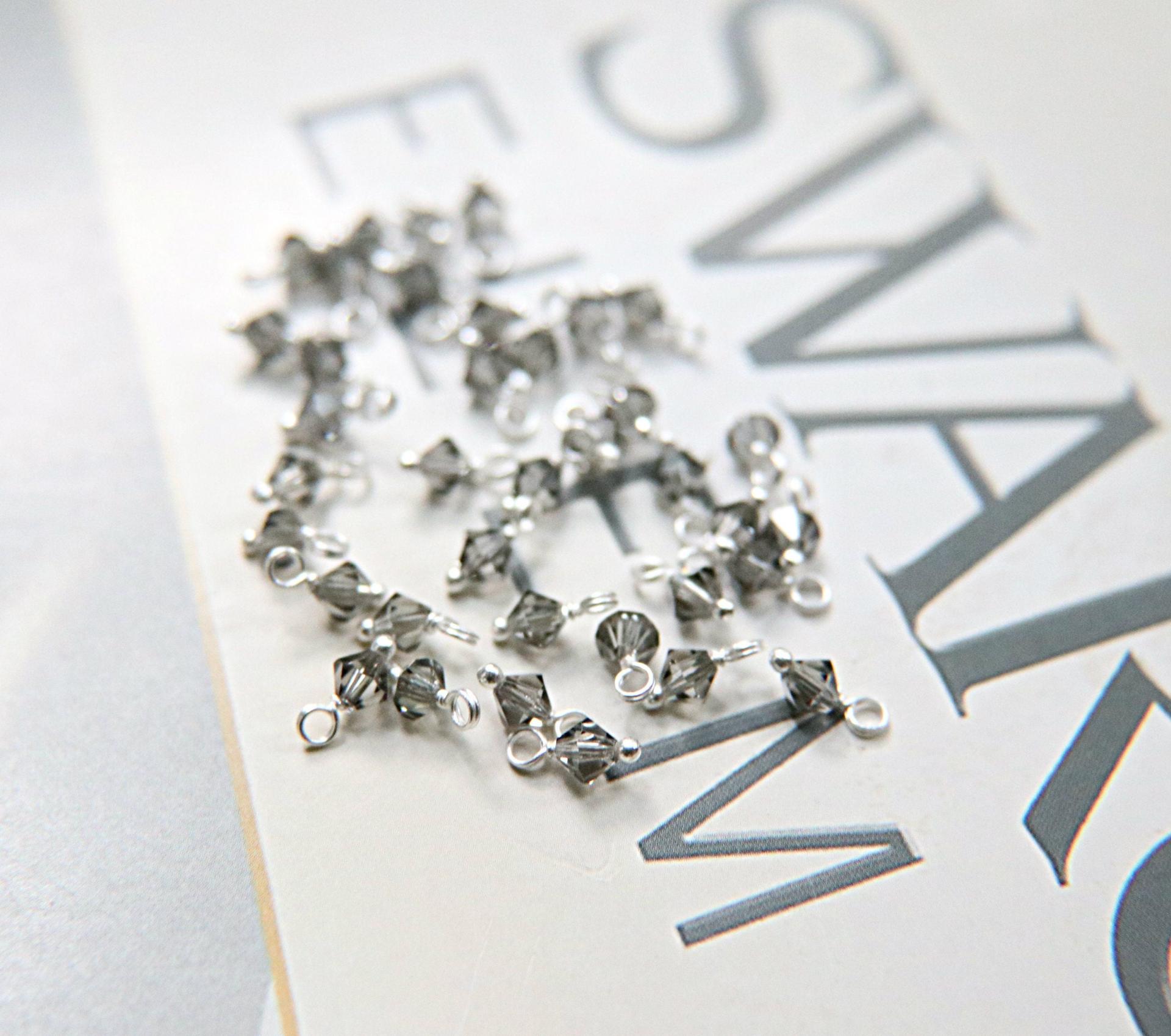 4mm Swarovski Black Diamond crystal dangles in Sterling Silver wire wrapped- charms- drops- jewelry making 72/144/432/1000Pieces