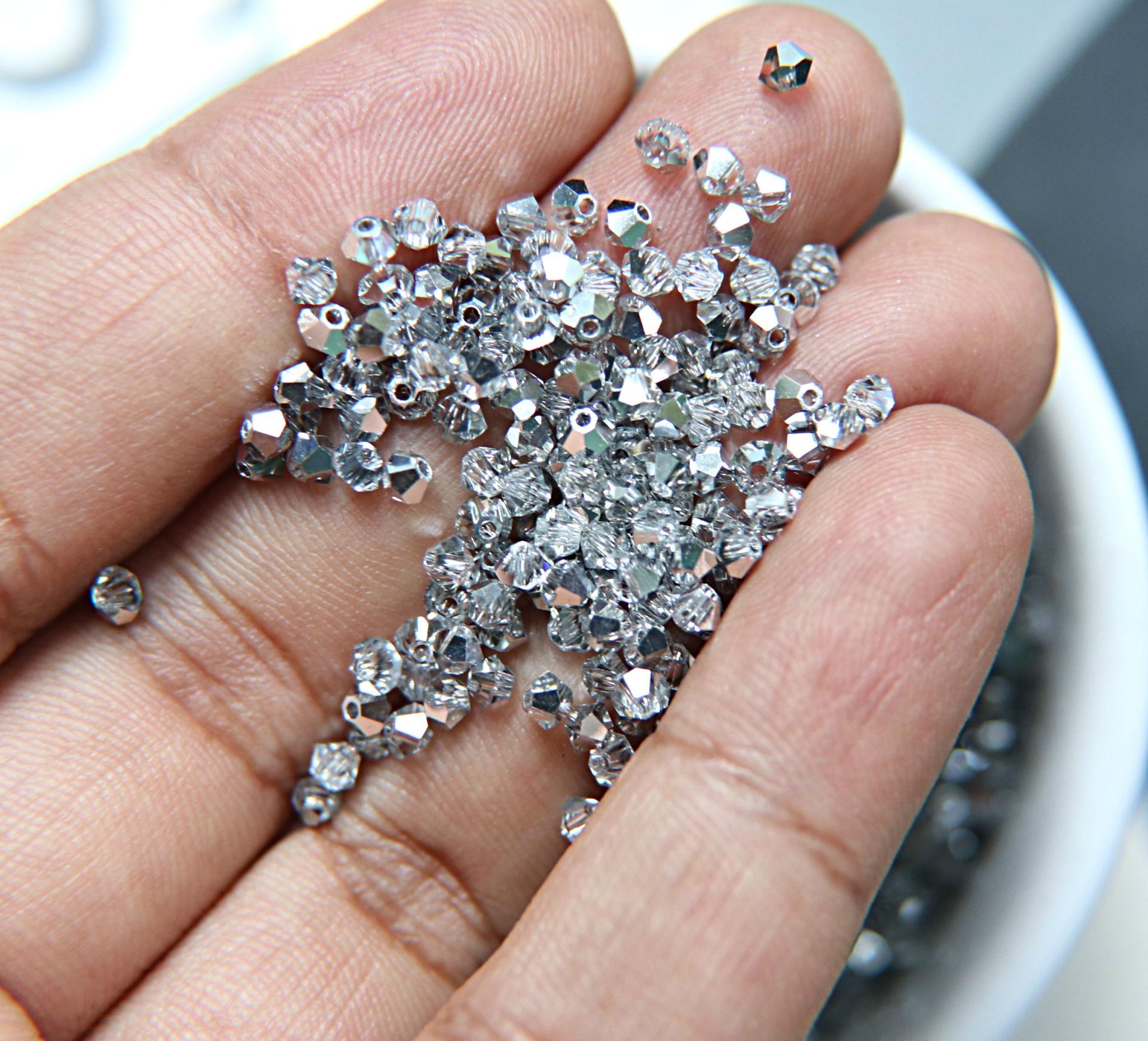 3mm Crystal Cal (Comet Argent Light) Swarovski Bicone Beads 36/72/144/432/720 Pieces Jewelry findings, embroidery materials, jewelry making