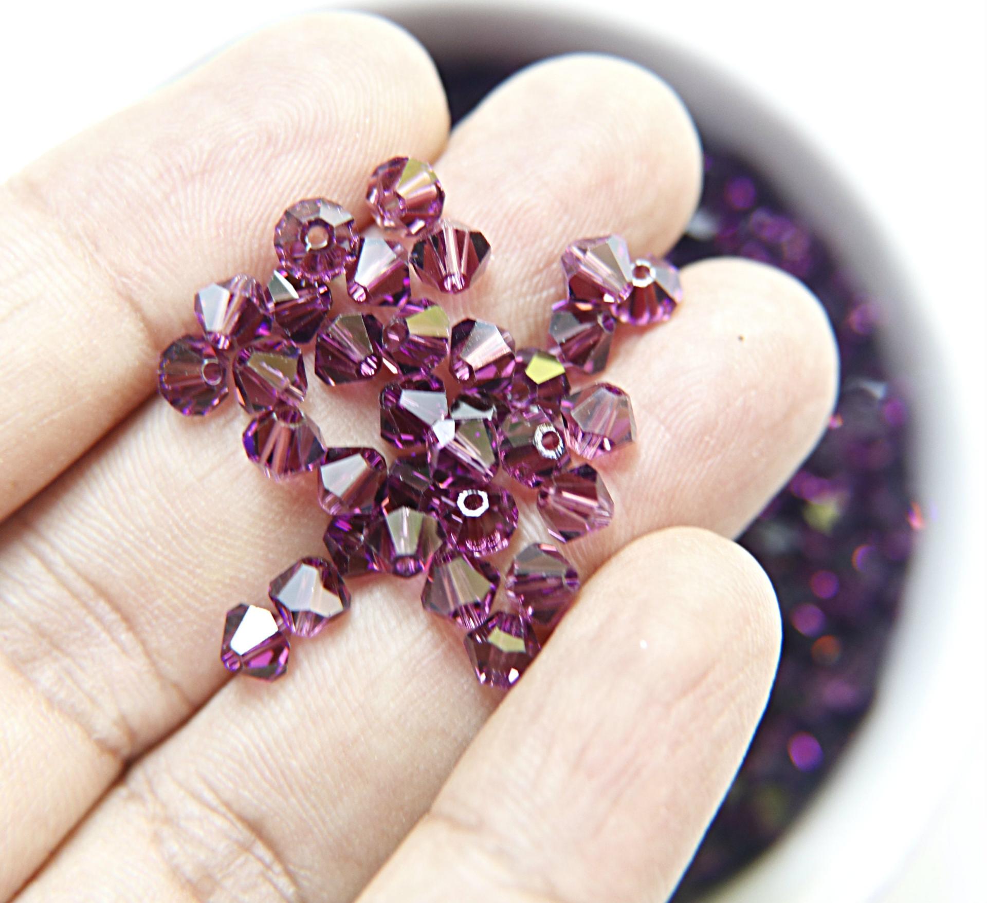 4/5mm Amethyst Swarovski Bicone 36/72/144/432/720 Pieces (204) jewelry making beads, craft supplies, purples beads, rare findings