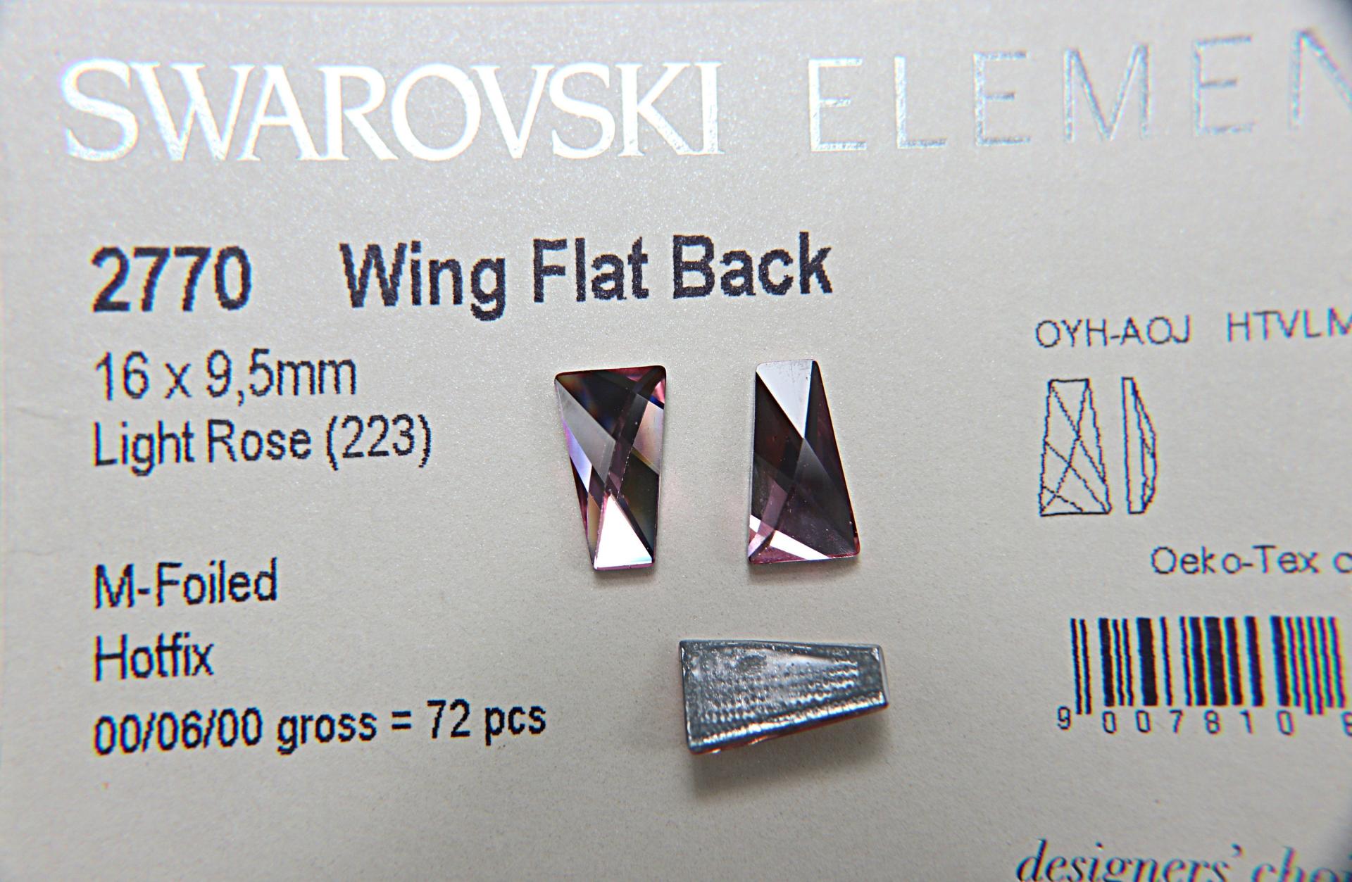 Swarovski 2770 16x9.5mm Wing Flatback hotfix Light Rose 1/6/24/72 Pieces