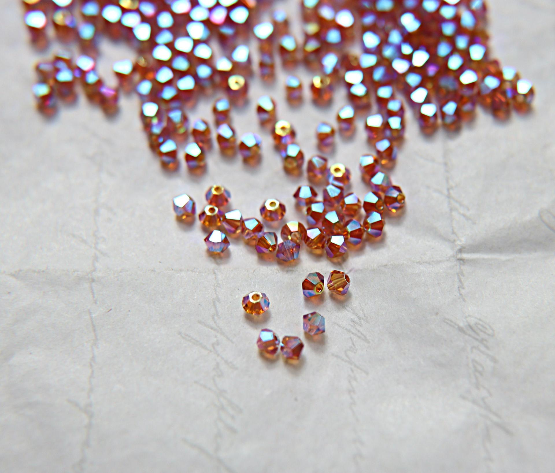Swarovski 3/4mm Topaz AB 2X FC Bicones 36/72/144/432/720 Pieces Made in Austria PREMIUM rainbow beads, jewelry making couture embellishments