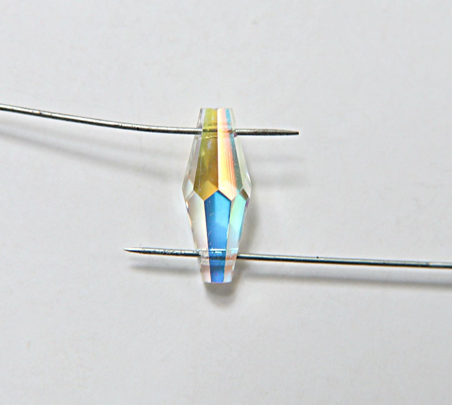 6x15 mm Crystal AB Preciosa elongated bicone beads 2 side holes Vintage 2/6/24/72 Pieces Article 451 53 384 fancy beads, PREMIUM MATERIALS
