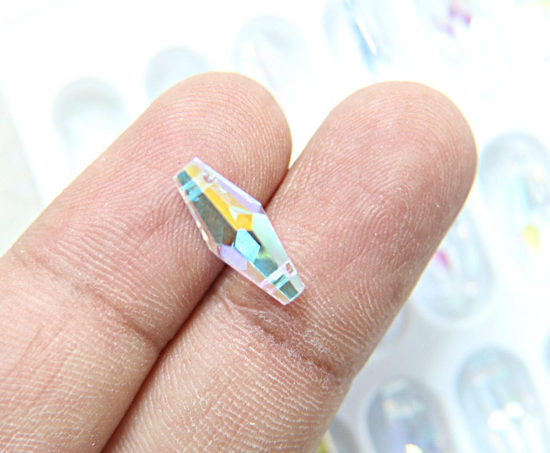 6x15 mm Crystal AB Preciosa elongated bicone beads 2 side holes Vintage 2/6/24/72 Pieces Article 451 53 384 fancy beads, PREMIUM MATERIALS