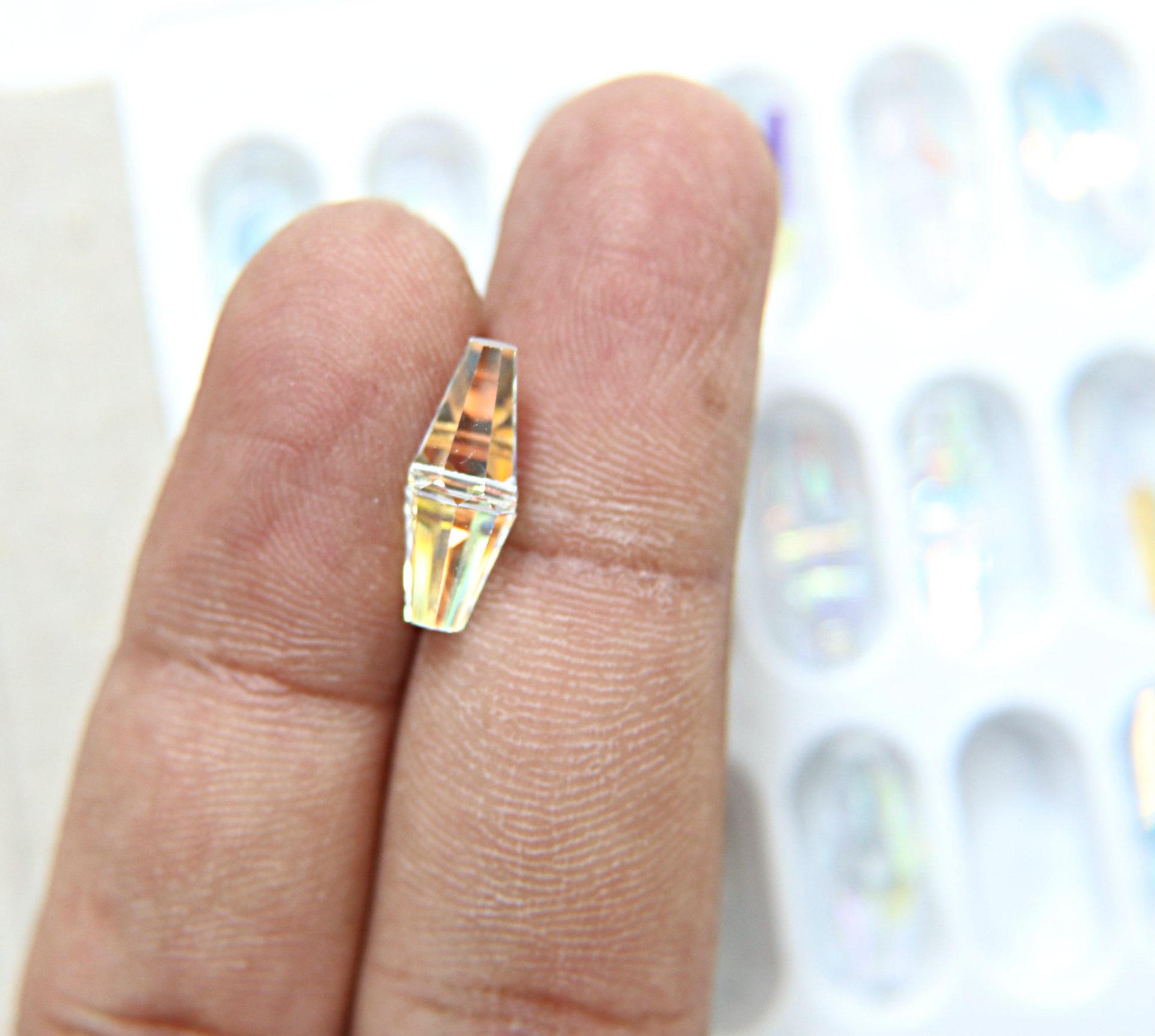 6x15 MM Crystal AB Preciosa elongated bicone beads centre hole Vintage 2/6/24/72 Pieces Article 451 53 384 fancy beads, jewelry making beads