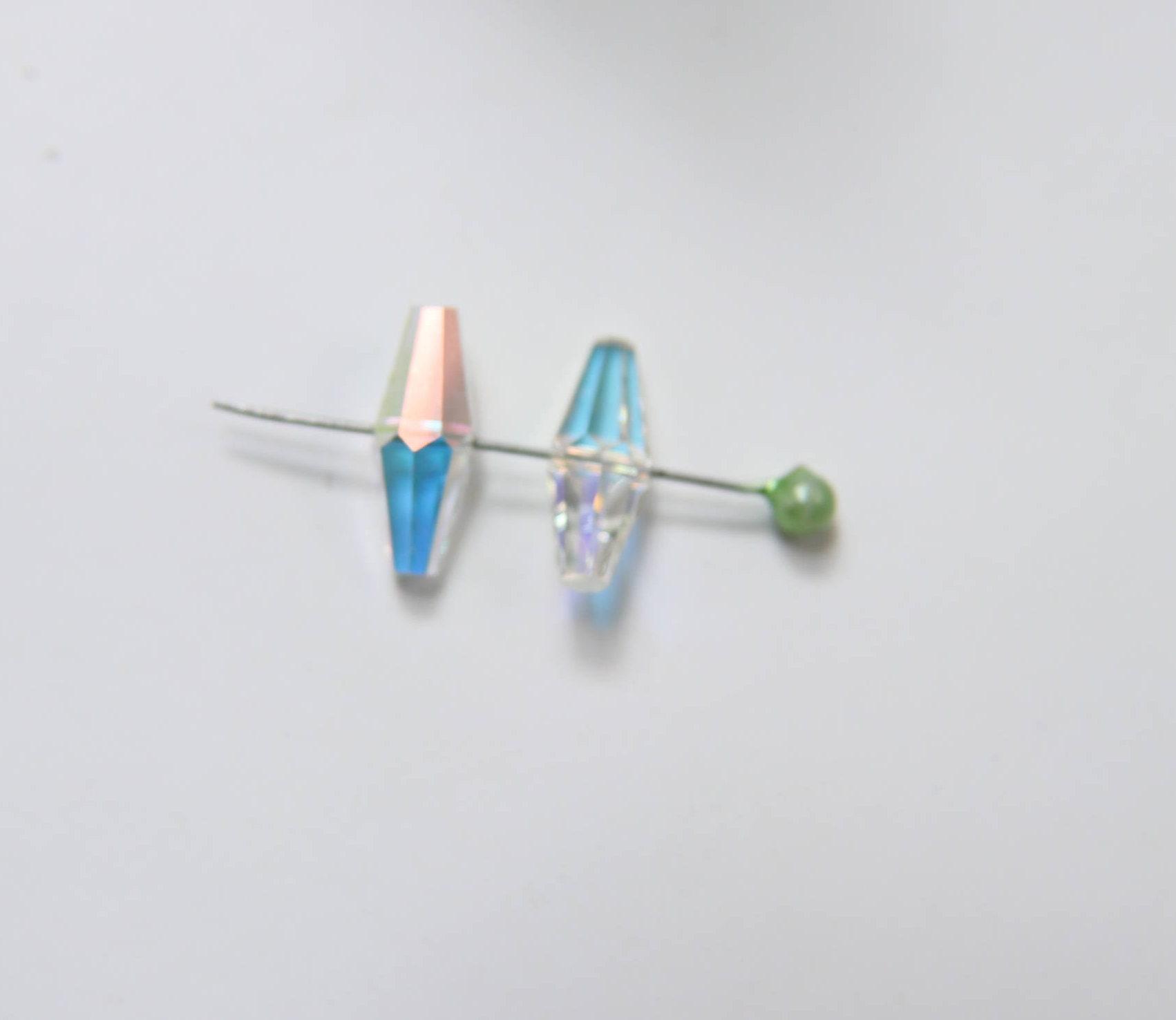 6x15 MM Crystal AB Preciosa elongated bicone beads centre hole Vintage 2/6/24/72 Pieces Article 451 53 384 fancy beads, jewelry making beads
