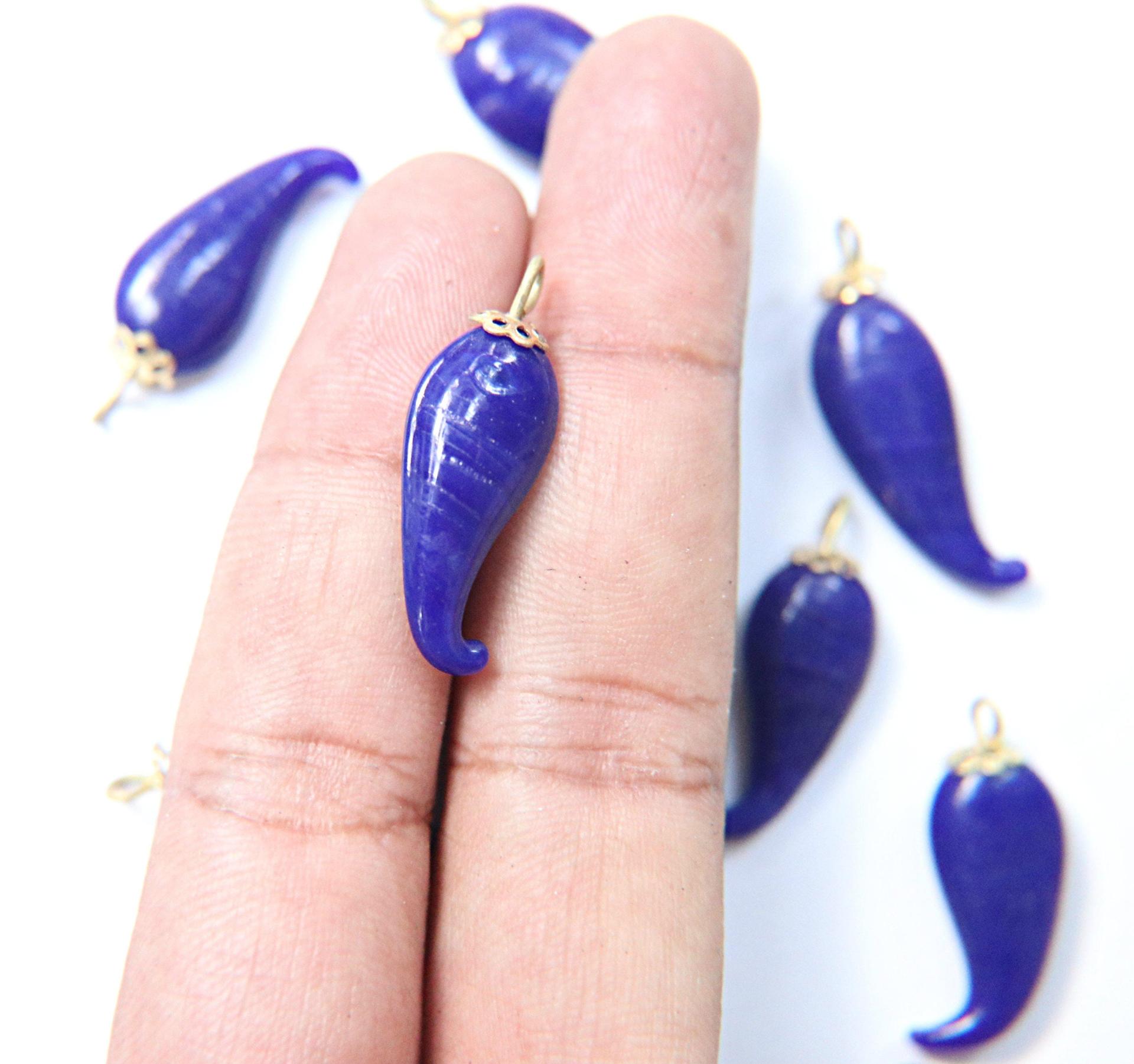 Vintage styled Chili Handmade Dangle in glass 25 mm long in Opaque Royal Blue (6 pieces)