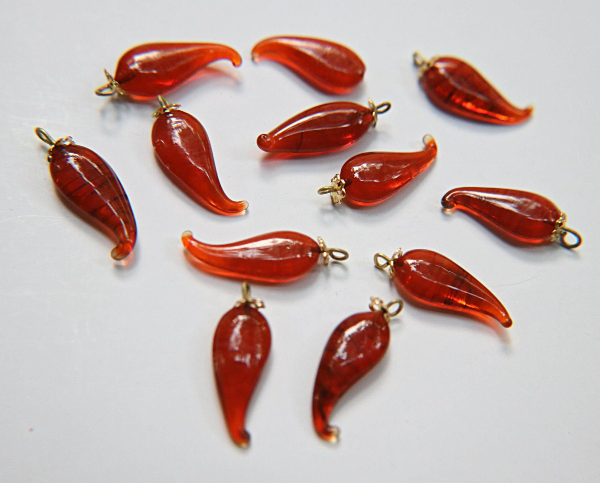 Vintage styled Chili Handmade Dangle in glass 25 mm long in Opal Saddle Brown (6 pieces)