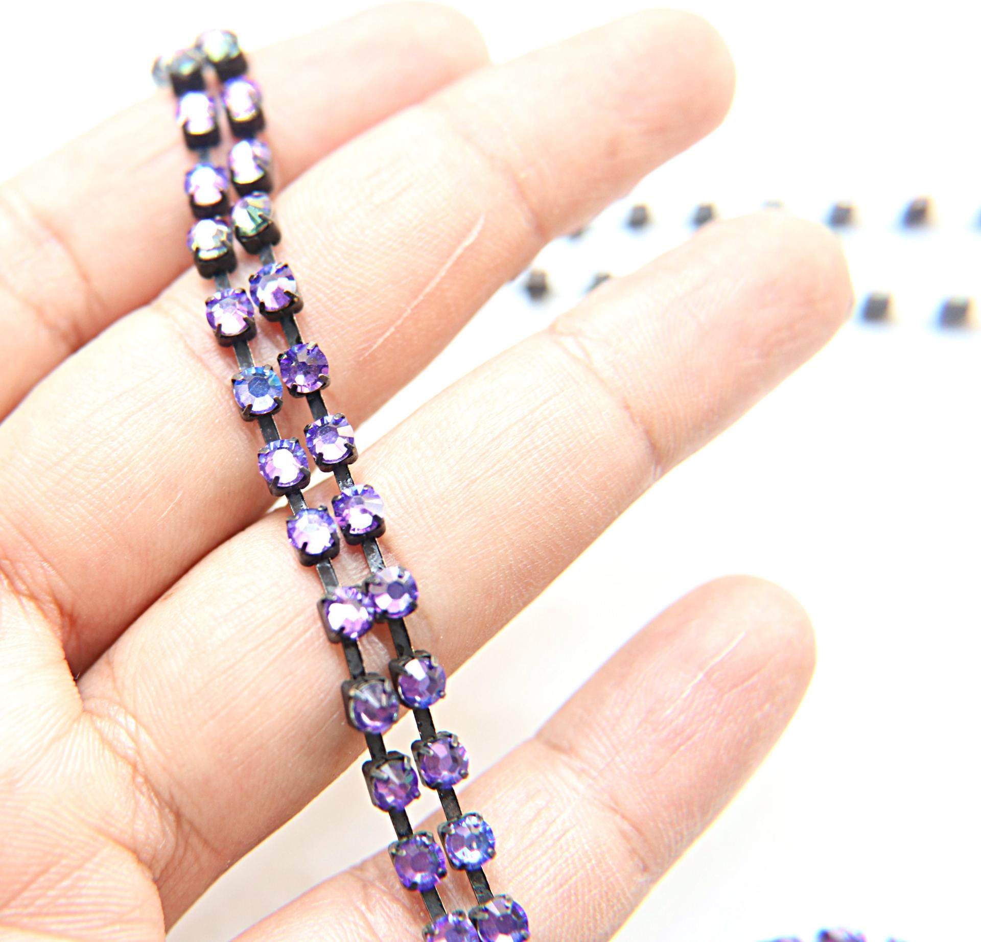 16ss Swarovski 2088 Chain Flat Back Crystal Heliotrope 4mm 0.5/1/2/5 Meters Vintage Black Settings Wedding Supplies|Jewelry Making