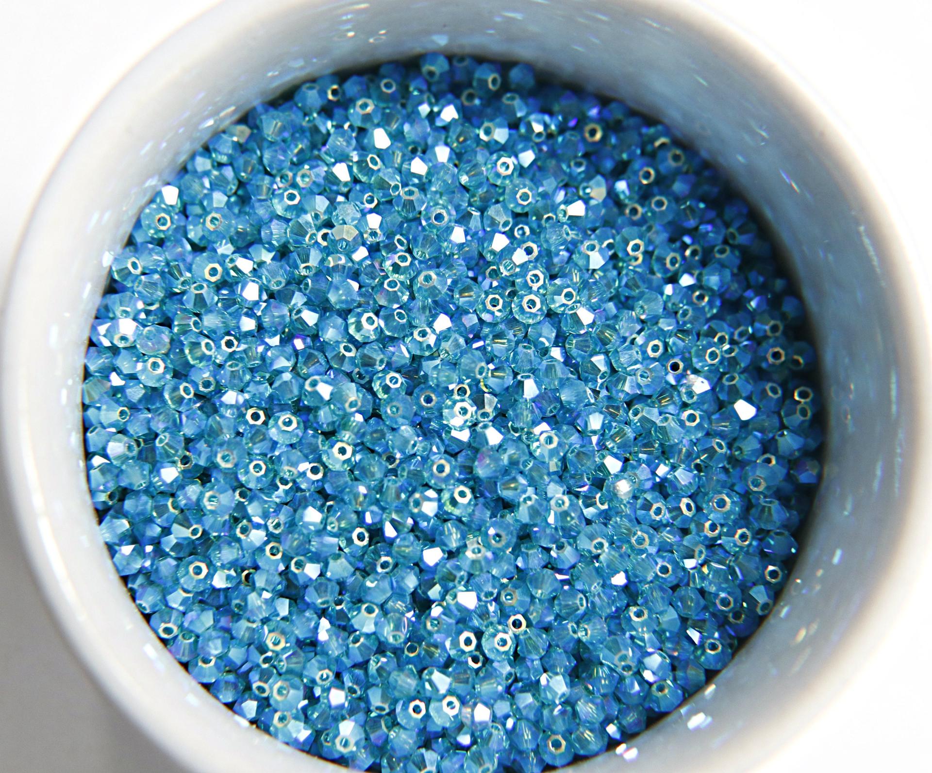 Swarovski (3/4mm) Blue Zircon AB 2X FC Bicones Rainbow Beads 36/72/144/432/720 Pieces rainbow beads, jewelry making, couture embellishments