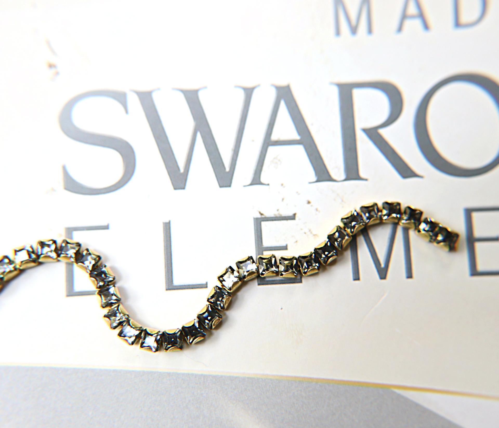 4mm Square Swarovski fancy Rhinestone Chain in Black Diamond 0.5/1 Meter Brass/Vintage Black Settings Wedding Bridal Supplies|Decoration