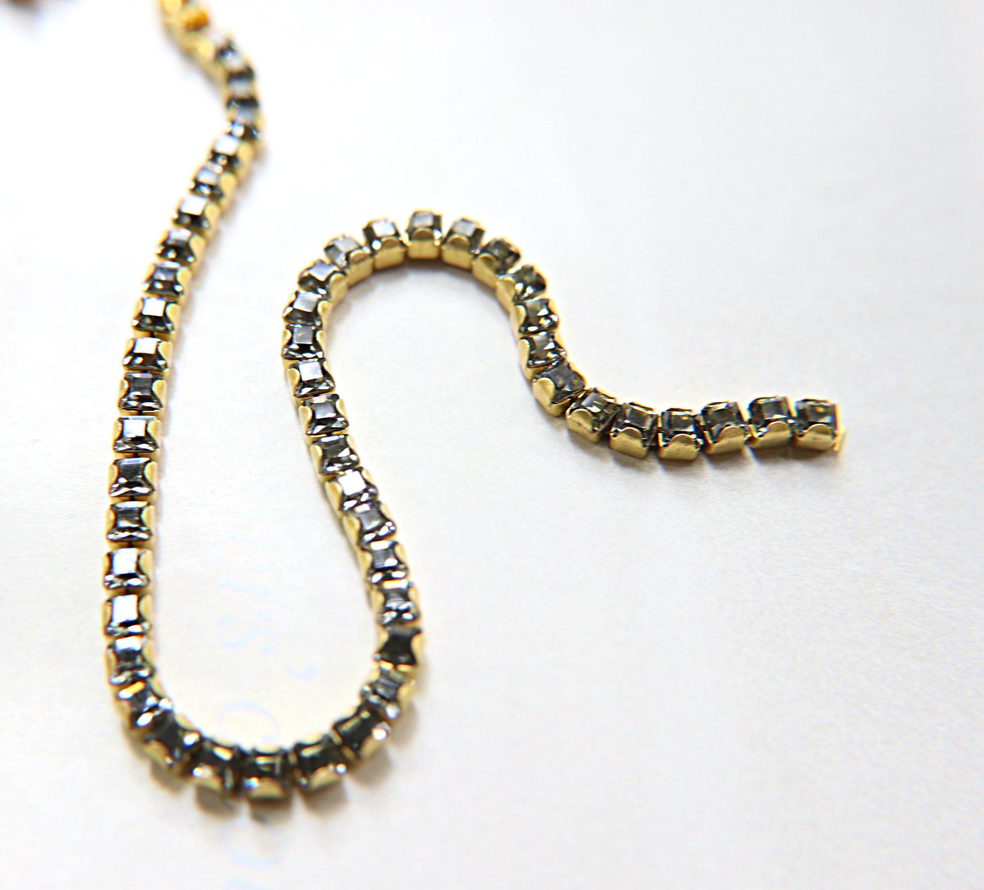 4mm Square Swarovski fancy Rhinestone Chain in Black Diamond 0.5/1 Meter Brass/Vintage Black Settings Wedding Bridal Supplies|Decoration