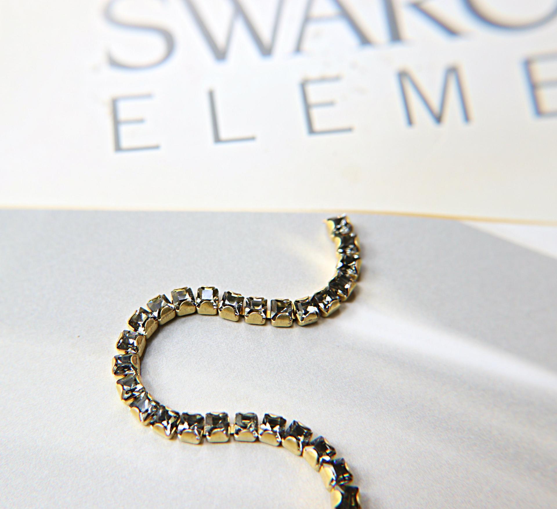 4mm Square Swarovski fancy Rhinestone Chain in Black Diamond 0.5/1 Meter Brass/Vintage Black Settings Wedding Bridal Supplies|Decoration