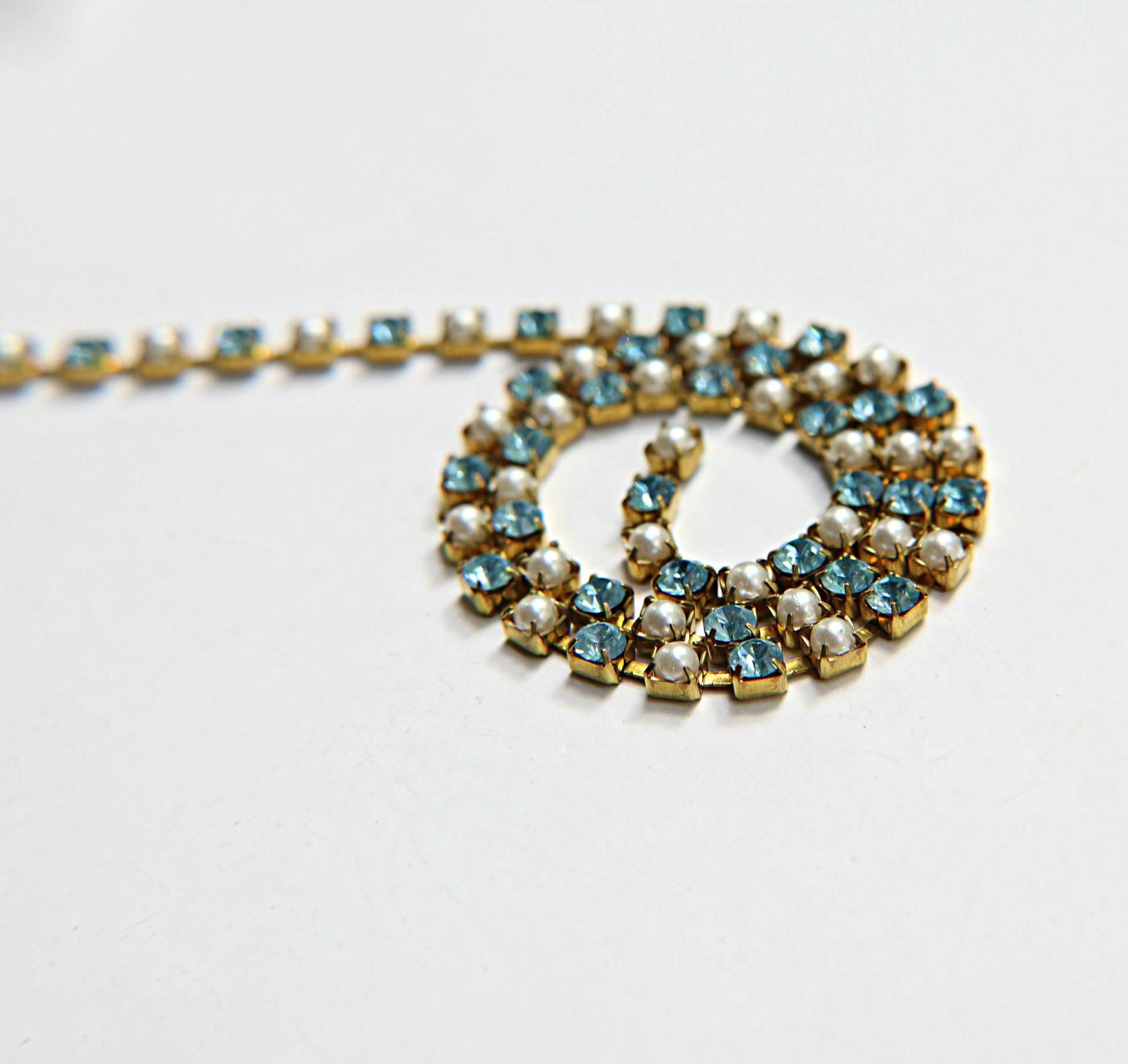 16ss Vintage Swarovski Rhinestone Chain in Aquamarine and Pearl (4mm) 0.5/1/2/5/15 Meters Wedding Bridal Supplies|Jewelry Making|Decoration