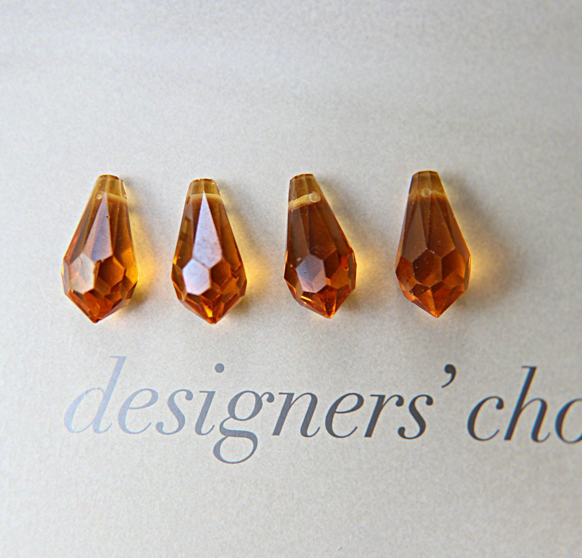 Vintage Czech Topaz crystal Drops 18x9 MM Fancy Crystal drops 3/12/36 Pieces